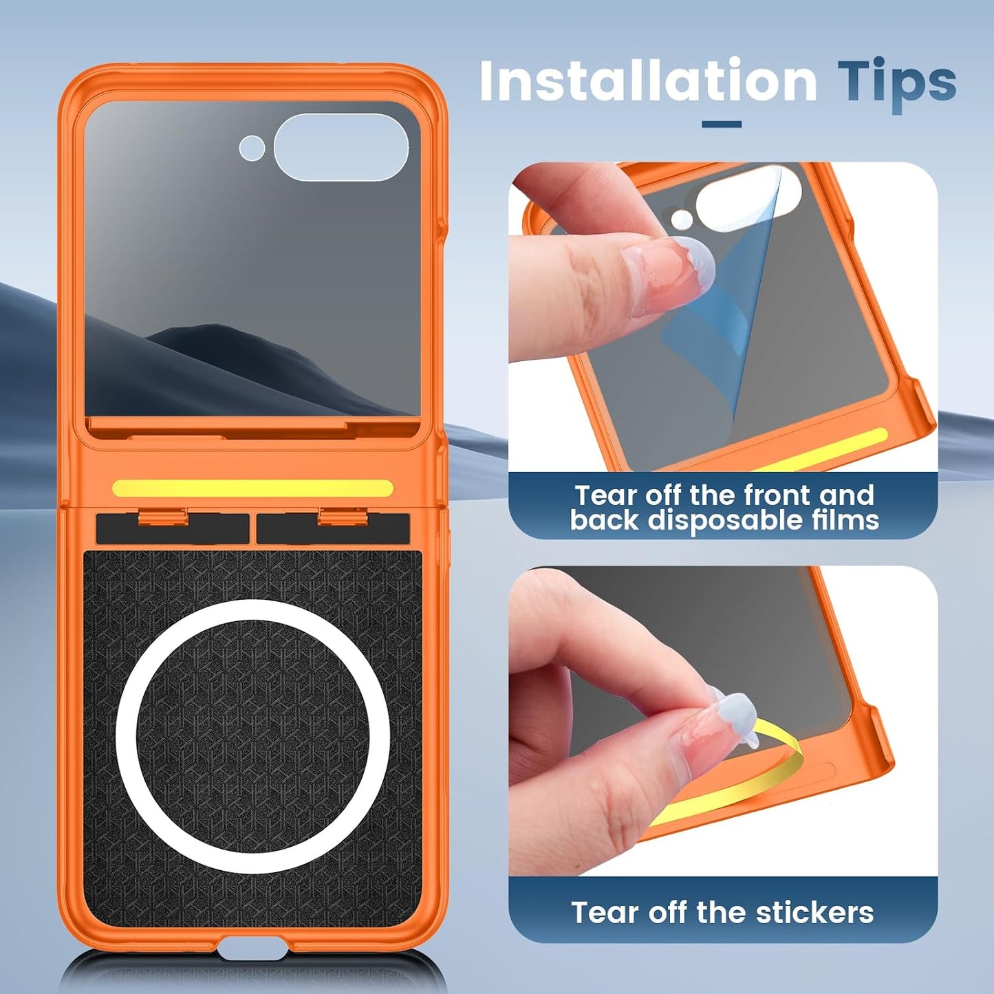 VEGO for Motorola Razr 2026/2025/2024 Case, Compatible with MagSafe Orange | Hinge Protection & Kickstand & Privacy Screen Protector, Magnetic Slim Hard PC Protective Cover for Moto Razr 2026 - Orange