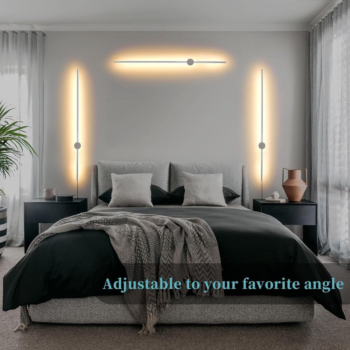KELUOLY Dimmable Plug in Wall Sconce Set of 2, Chrome 39.37" LED Wall Light with Remote, Adjustable Color Temperature Brightness Wall lamp with Timer for Living Room,Bedroom and Accent Lighting