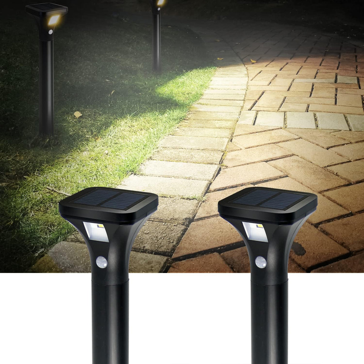AURAXY Solar Outdoor Lights with Motion Sensor – Waterproof LED Pathway Lights for Yard, Garden, Walkway, Driveway – Auto On/Off, Easy Installation (4 Pack)