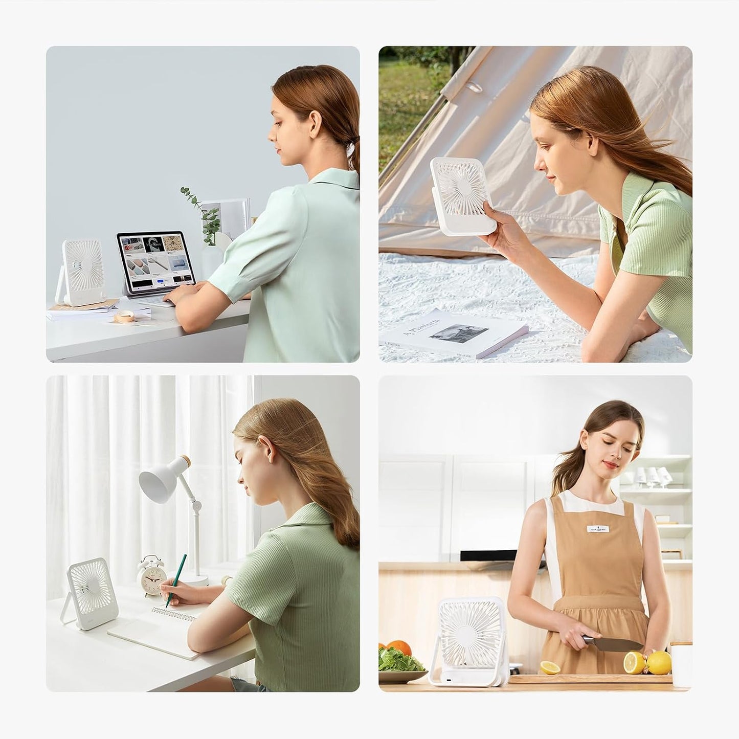 JISULIFE Desk Fan Battery Rechargeable, 180°Foldable Portable Personal Fan | 4500mAh Long-lasting Battery, 4 Speeds Adjustable for Home Office Travel Outdoor Gifts for Women Men-White