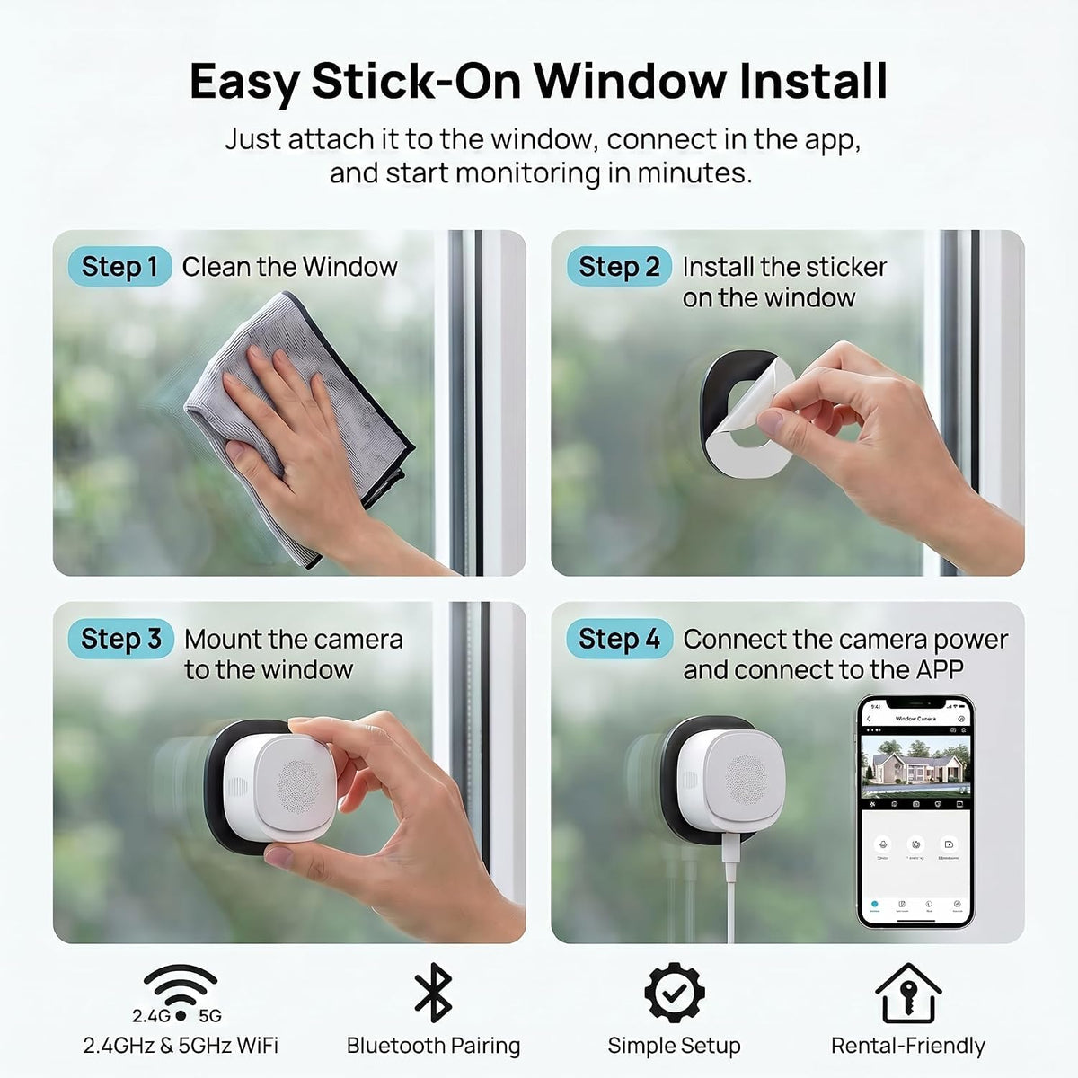 ELECCTV 2.5K Window Security Camera,2.4G/5GHz WiFi Indoor Camera,Anti-Glare