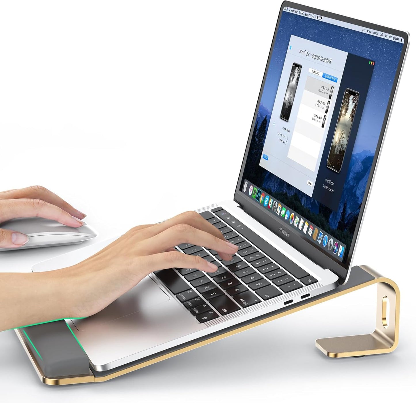 LOXP Acrylic Laptop Stand for Desk, Laptop Stand with Wrist Support | Removable Notebook Stand Ventilated Cooling Computer Riser Ergonomic Acrylic Lectern Mount Compatible with 10-17” Laptops