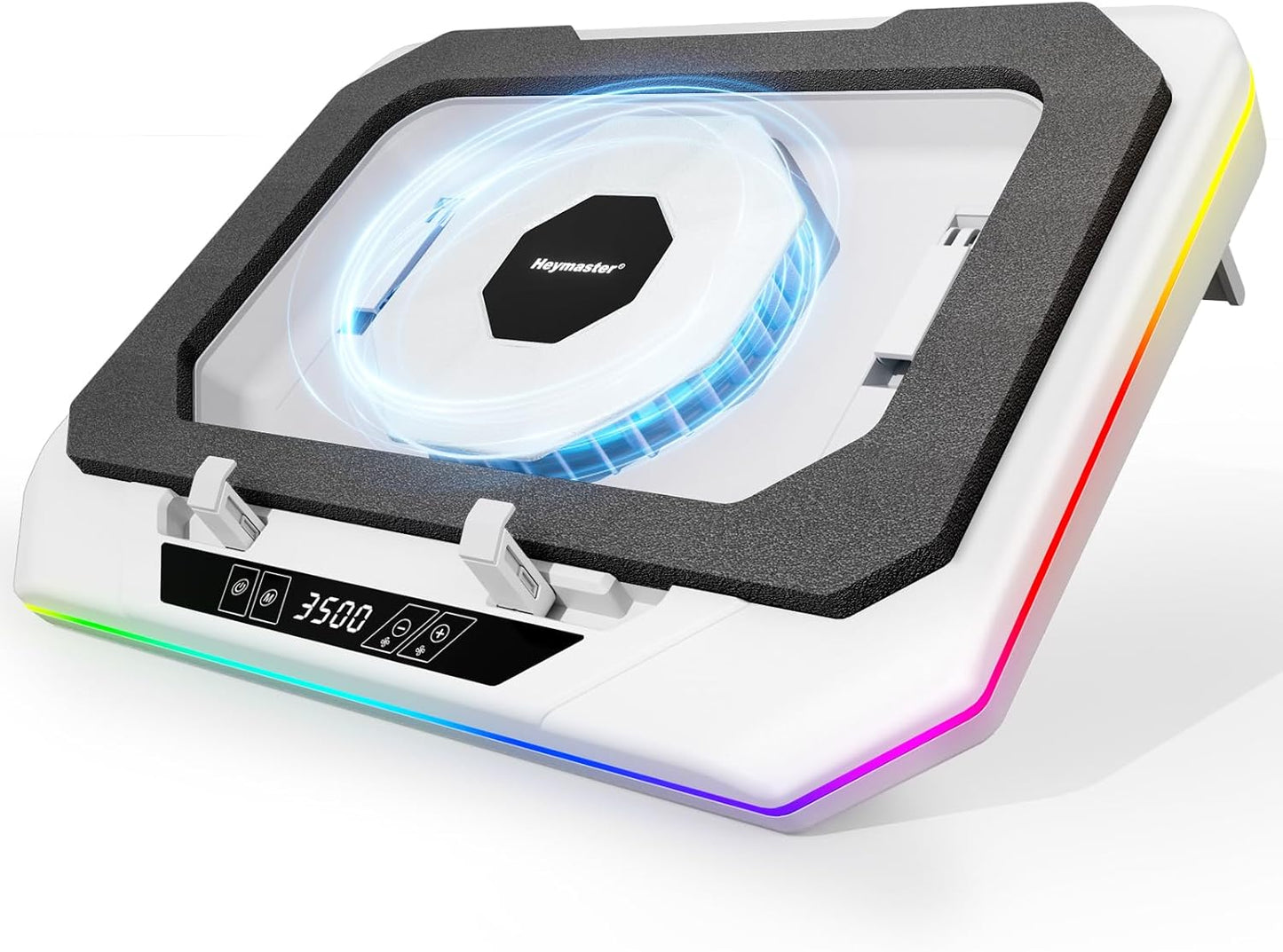 RGB Laptop Cooling Pad with LED Touch Screen, 3500 RPM Turbofan Notebook Cooler for 12-21 Inch Gaming Laptops, 3-Port USB Hub, Adjustable Stand to Prevent Overheating & Boost Performance