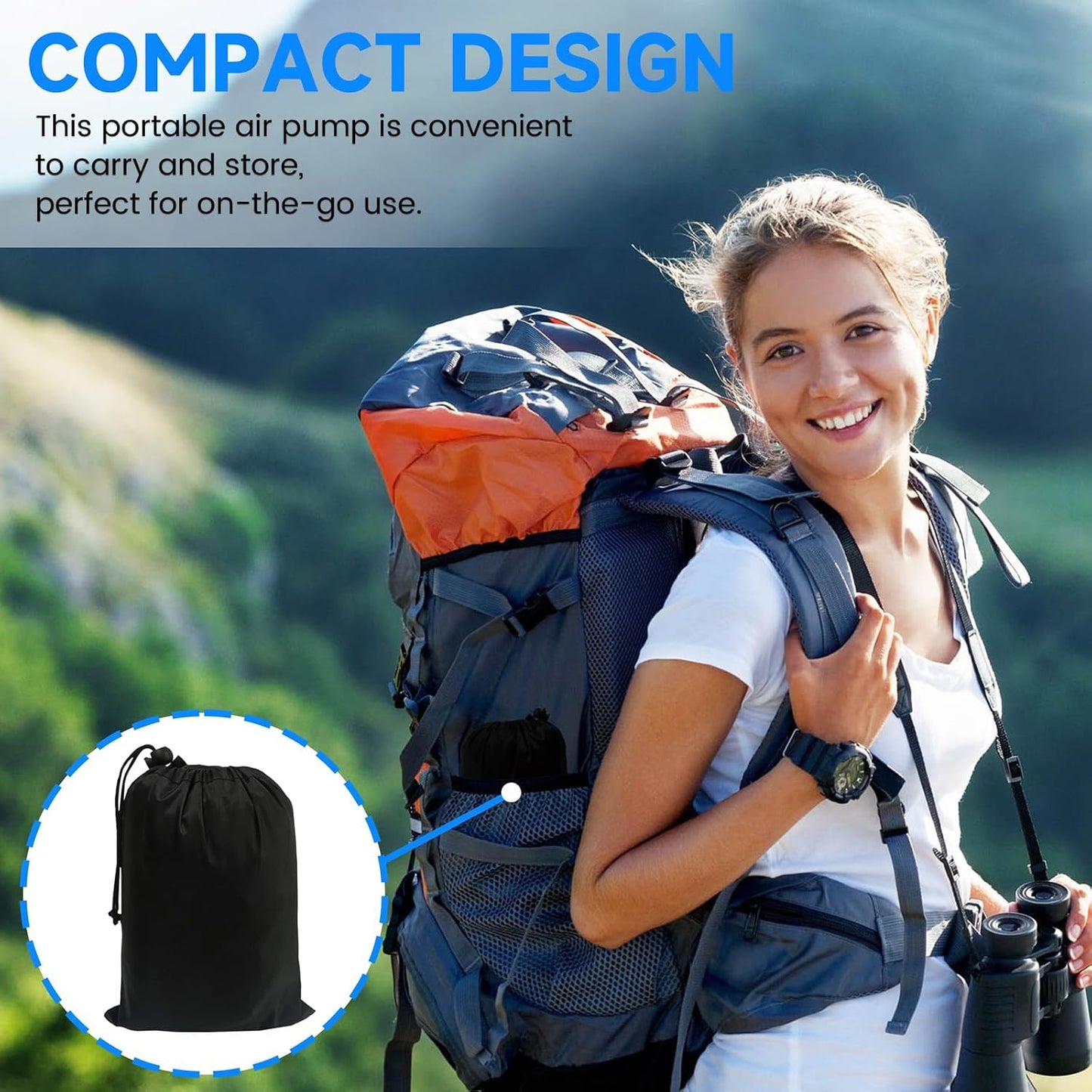 Air Pump for Air Mattress, Air Mattress Pump for Inflatables, Quick Fill Inflator Deflator Air Pump Perfect for Outdoor Camping Inflatable Boat Blow Up Pool Water Toy Car Air Bed