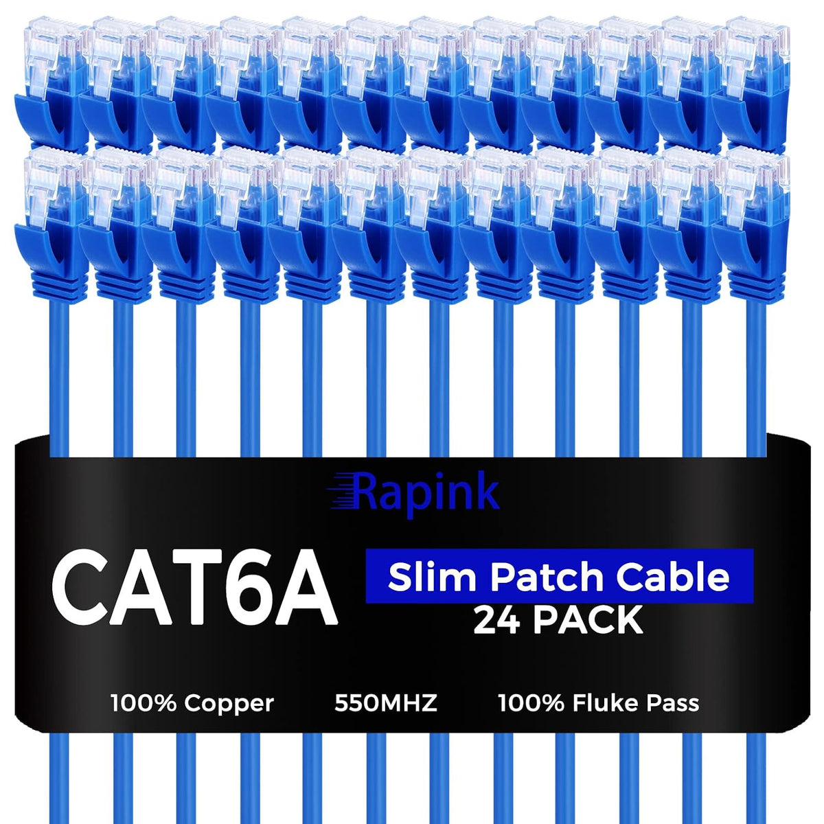 Rapink Patch Cables Cat6a 20ft (10 Pack) Slim, Cat6a Ethernet Patch Cable 10G Support, Snagless Cat 6 Patch Cable for Patch Panel to Switch, Flexiable Cat 6a Ethernet Cable with Gold Plated