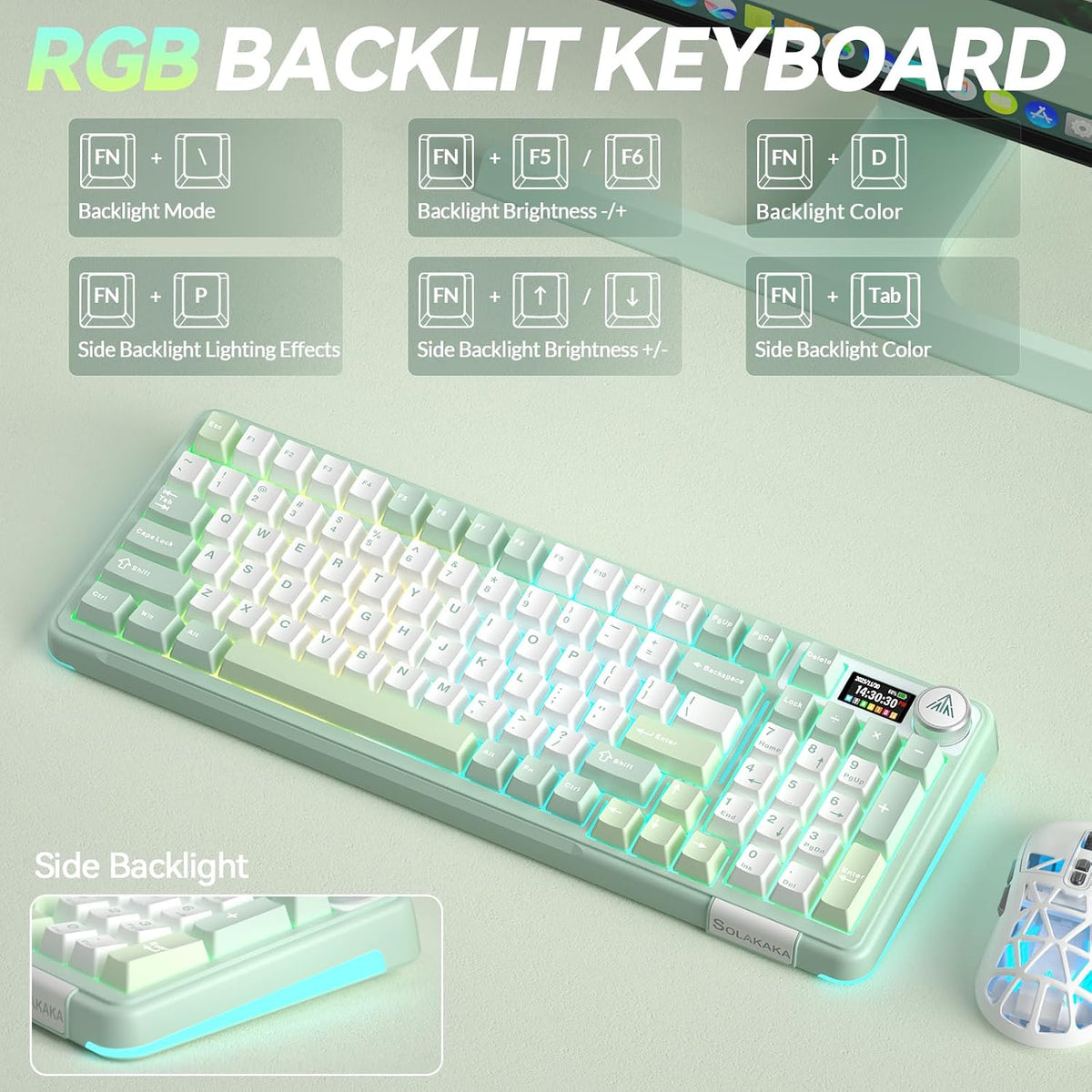 SOLAKAKA A99 Pro Wireless Mechanical Keyboard with BT5.0/2.4GHz/USB-C, LCD Screen & Metal Knob, Gasket-Mounted Gaming Keyboard, Full Hot-Swappable, RGB Creamy Keyboard for Win/Mac