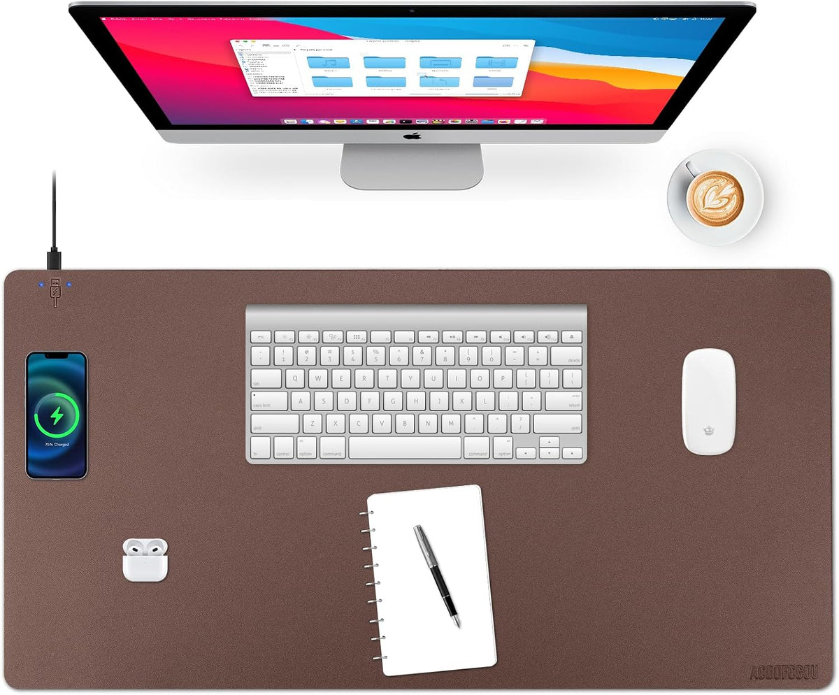 Wireless Charging Desk Mat,Mouse Pad, Black-L, 32 * 16inch