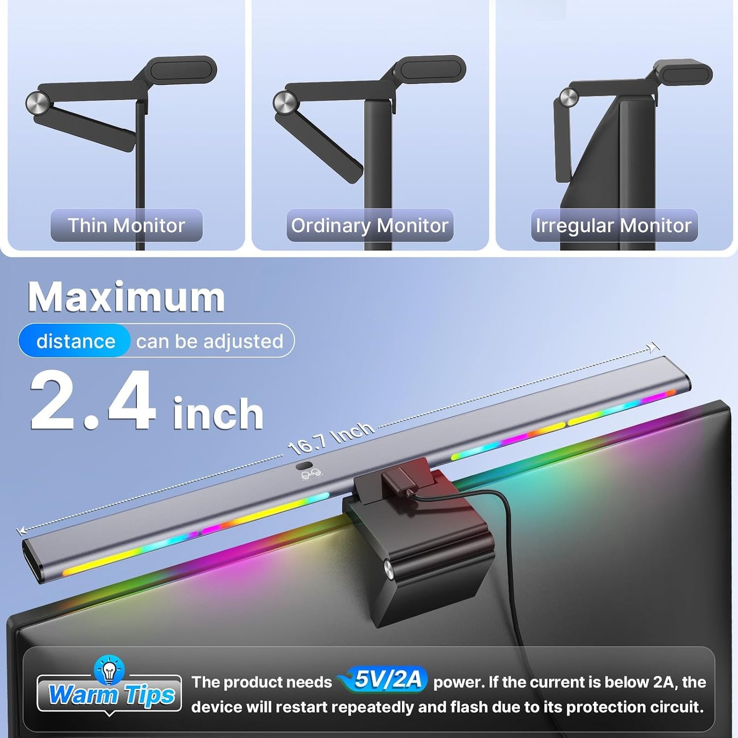 Syrinx Monitor Light Bar with Backlight, Gaming & Home Office Monitor Lamp | CRI95+, No Screen Glare Eye Care Light, 1200lm, Touch & Gesture Control, Stepless Dimming for Flat & Curved Monitors, Pro