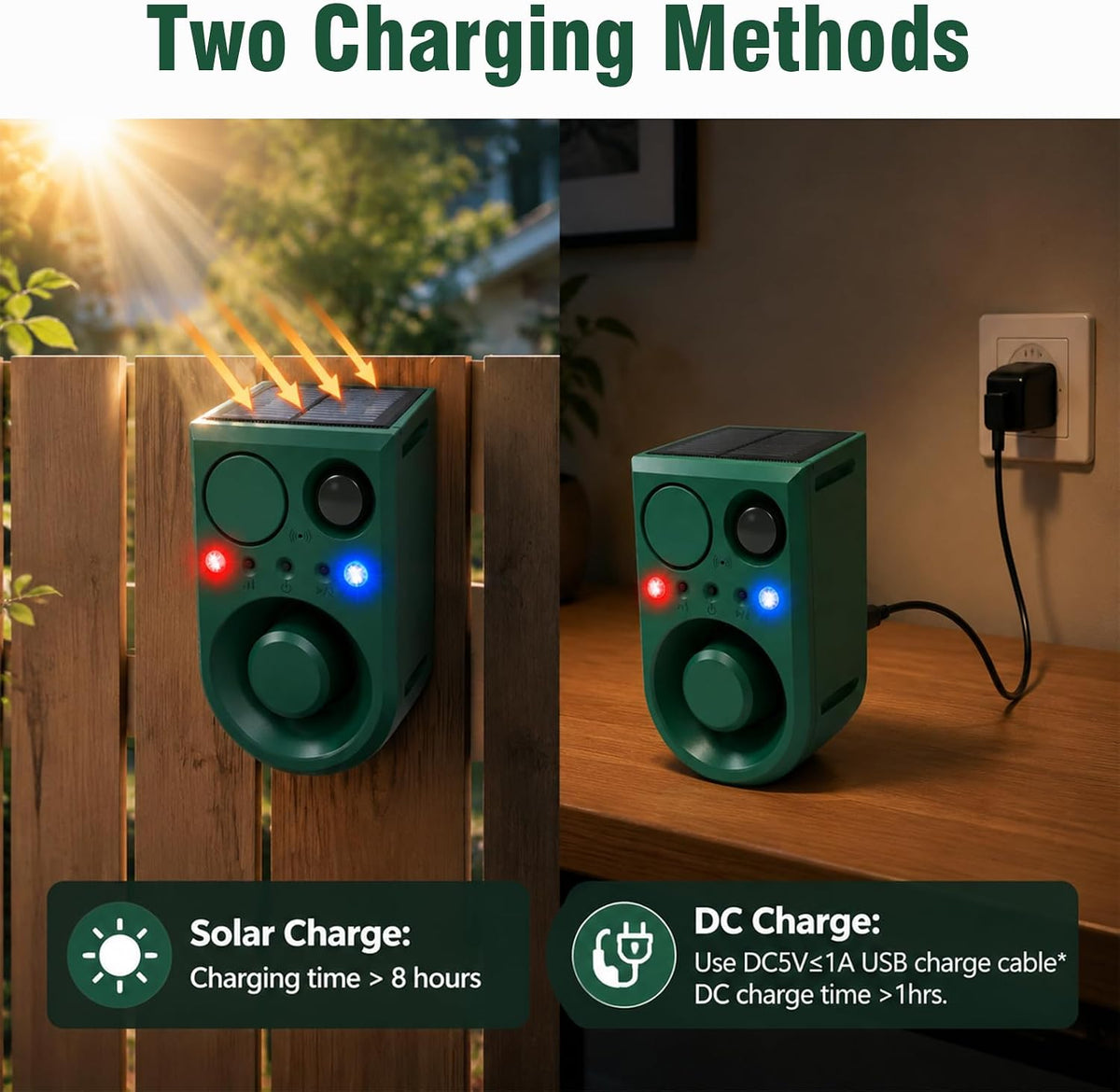 ChunHee Solar Outdoor Motion Sensor Alarm with Dog Barking Alarm Sound, Support Recording and Adjustable Volume, 130db Loud Noise Maker 3 Work Modes Strobe Light for Home, Villa, Farm, Barn 4pack