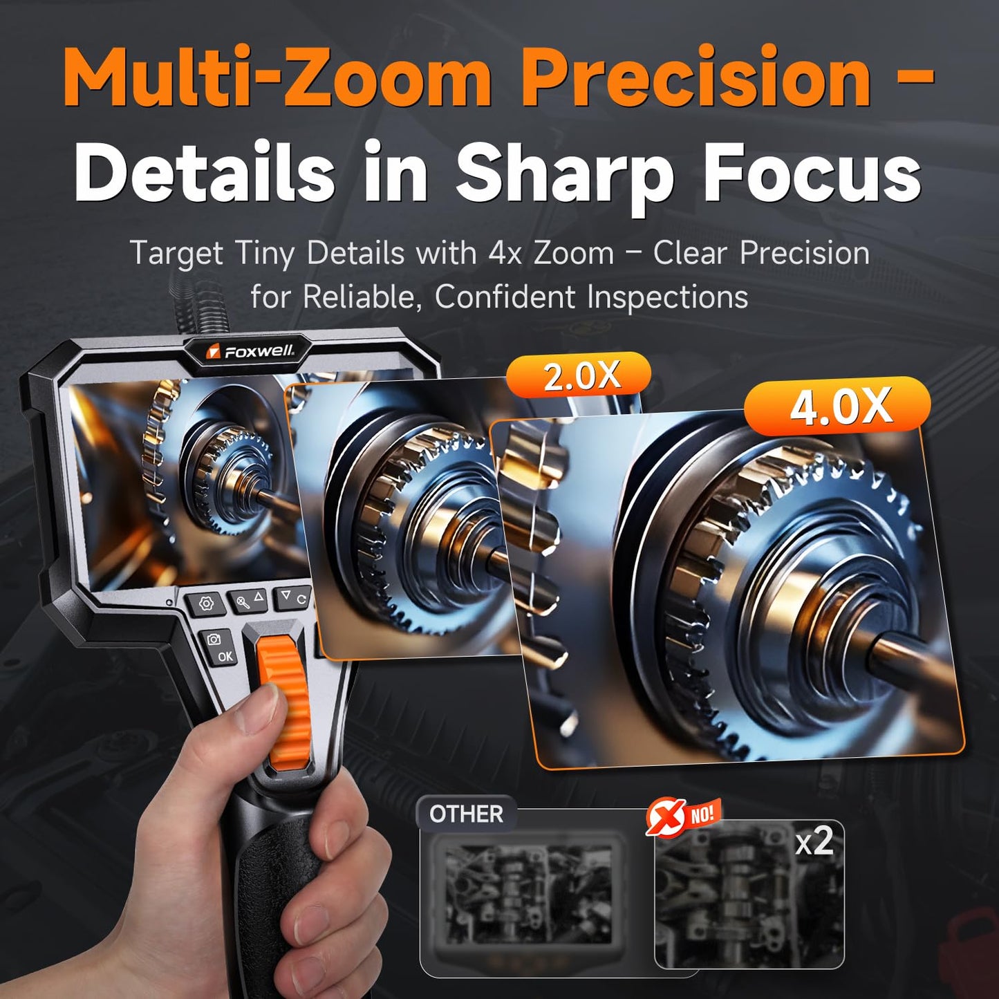 FOXWELL 2-Way 220° Articulating Borescope Camera with Light, 1080P FHD | 0.24in Ultra-Slim Inspection Camera, Industrial Endoscope, IP67 Waterproof, 6 LED, 32GB, for Automotive, Plumbing, HVAC,5.3FT