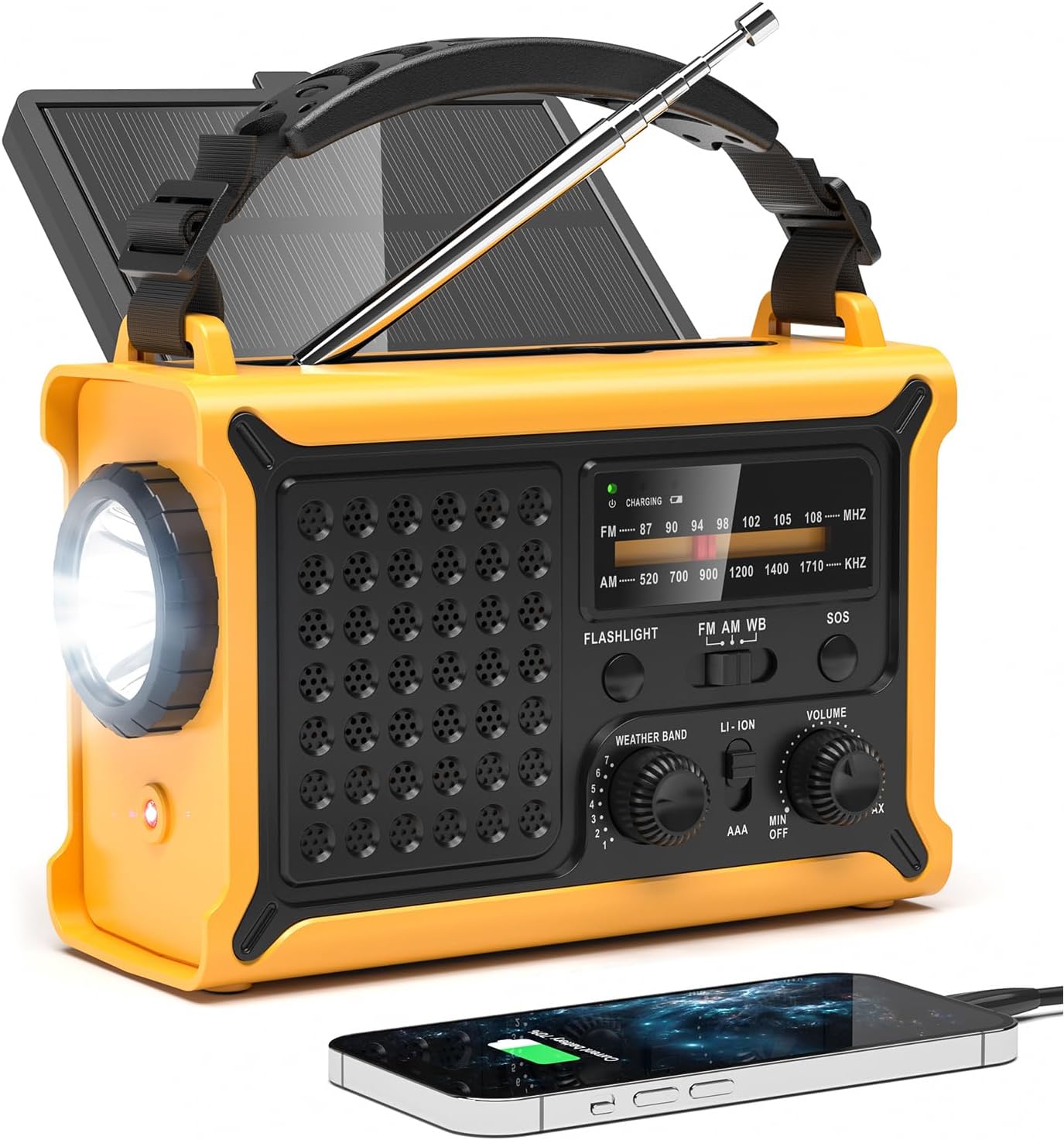 12000mAh/44400mWh Emergency Radio, NOAA Weather Radio, Hand Crank & Solar | Clear Signal, AM/FM Portable Radio, AC Input, Rechargeable Battery, Flashlight and SOS for Outdoor Survival and Power Outages