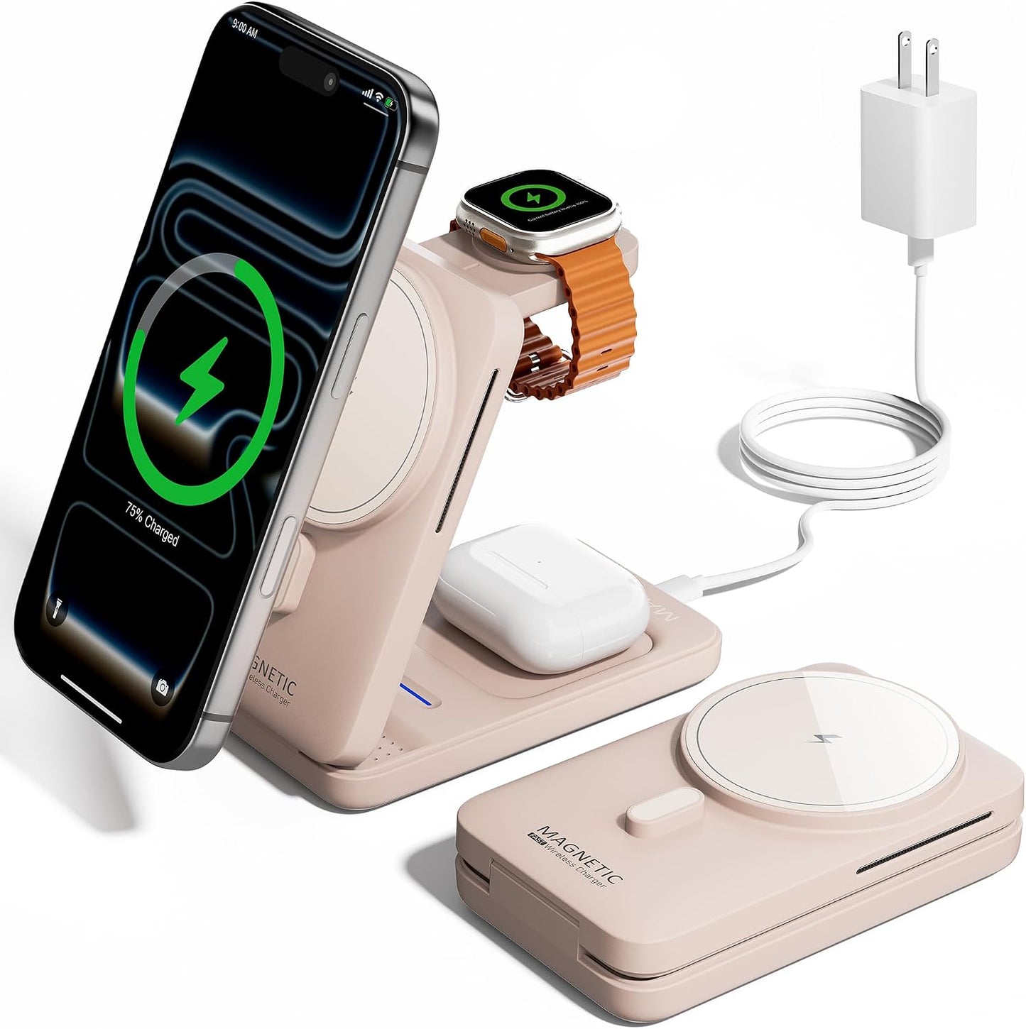 Foldable 3in1 Charging Station for Magsafe, Travel Phone and Watch Charger for Apple, PD20W Wireless Charging Dock for Multiple Devices iPhone 17 16 15 14 13 12 Series/Apple Watch/Airpods