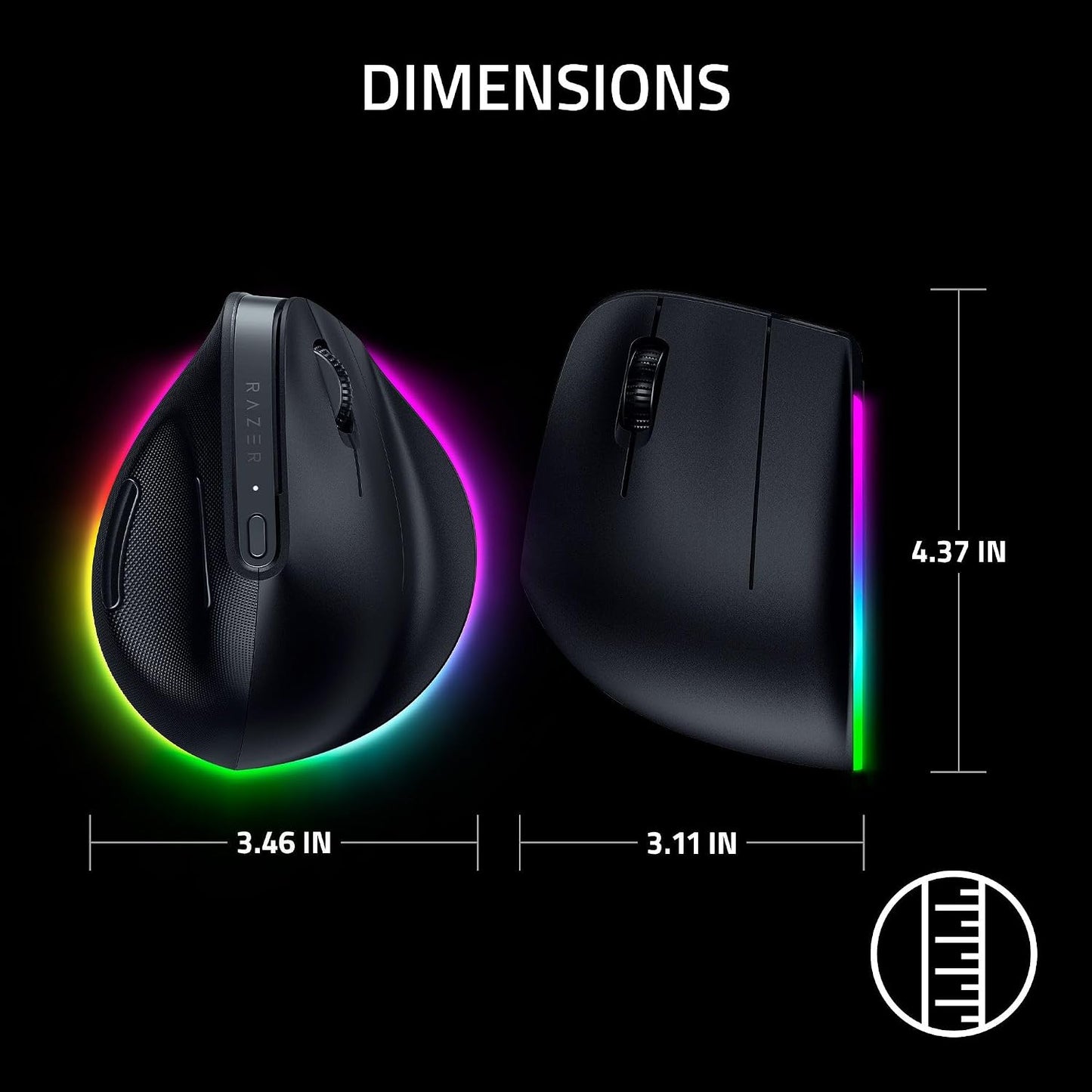 Razer Pro Click V2 Vertical Wireless Mouse, 6 Button Ergonomic Design | One Click AI Prompt, Supports Windows & Mac, Multi Device Connectivity via 2.4GHz, Bluetooth, or USB C Wired Mode, Chroma RGB