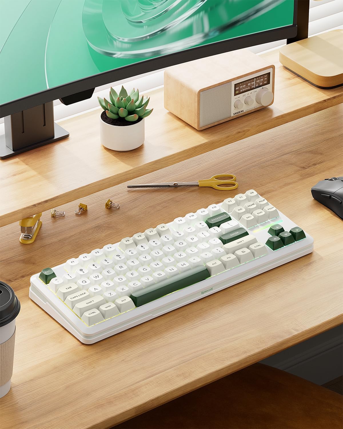 Redragon K734W 75% Wireless Mechanical Keyboard RGB - White & Green