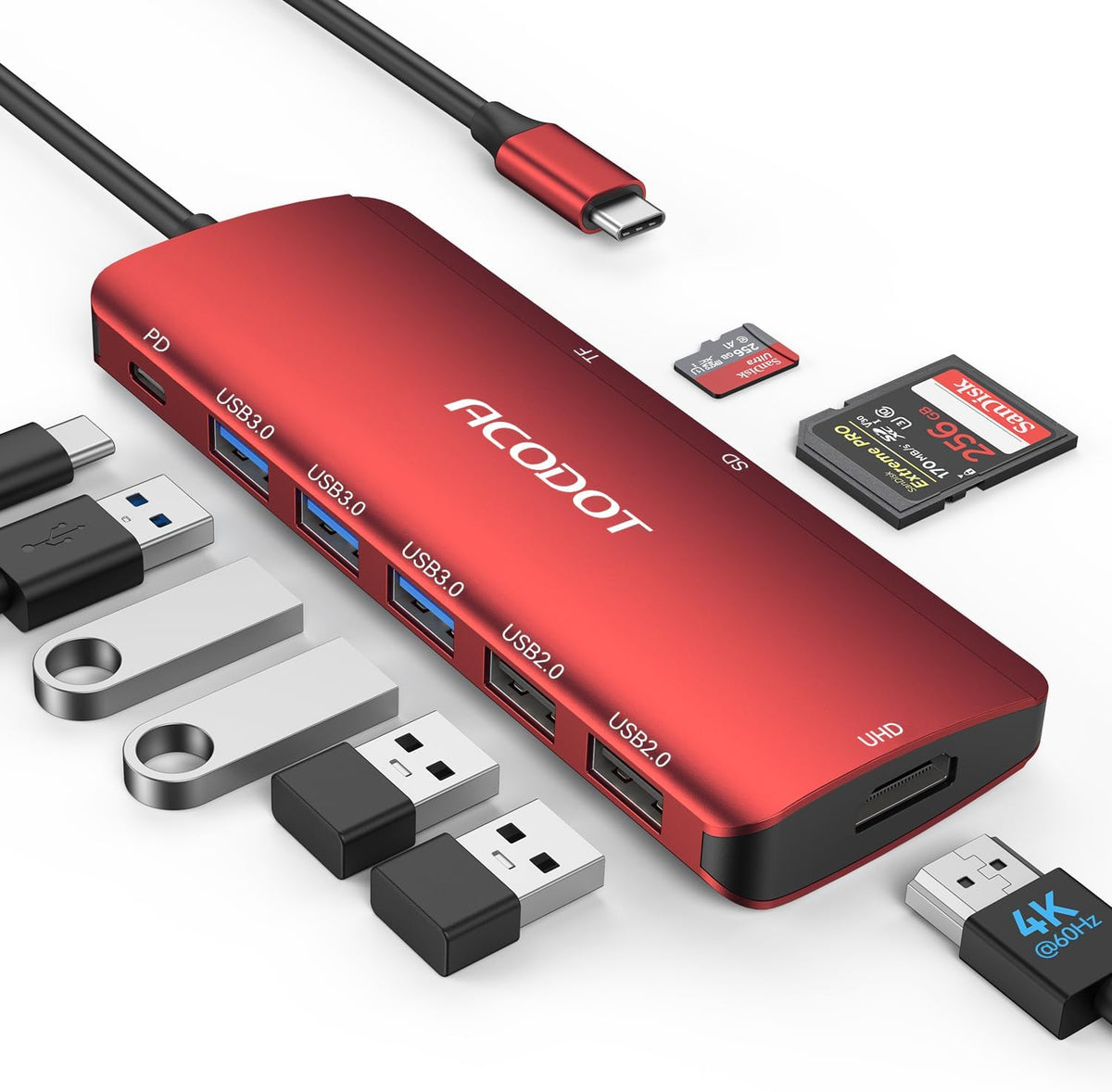 USB C Hub, 9-in-1 Multi-Port USB Adapter, 4K@60Hz HDMI, 100W Max PD, 3 USB3.0(5Gbps) + 2 USB2.0 Data Ports, SD/TF Card Reader for MacBook, iPad Pro, Dell, HP, Lenovo, Windows Laptop, Blue
