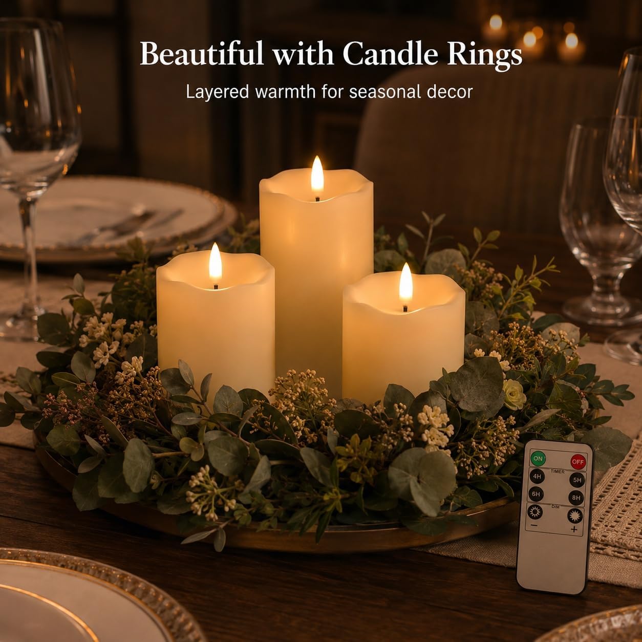 ANGELLOONG Flickering Flameless Candles with Remote, Fake Candles Set of 3 | Realistic Battery Operated Candles, LED Candle for Fall Room Home Wedding Decor Centerpieces Table Party Christmas Decoration