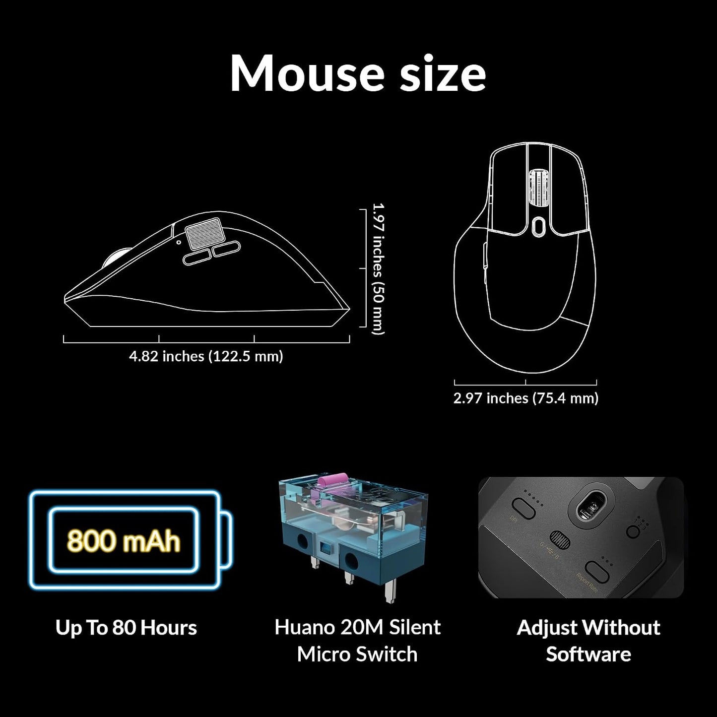 Keychron M6 Silent Wireless Gaming Mouse, 1000Hz, Bluetooth 5.3/2.4GHz/Wired, PixArt 3395 Sensor (26K DPI), 86g, On-Board Memory Profiles for Plug & Play, Programmable for Mac/Windows/Linux – Black