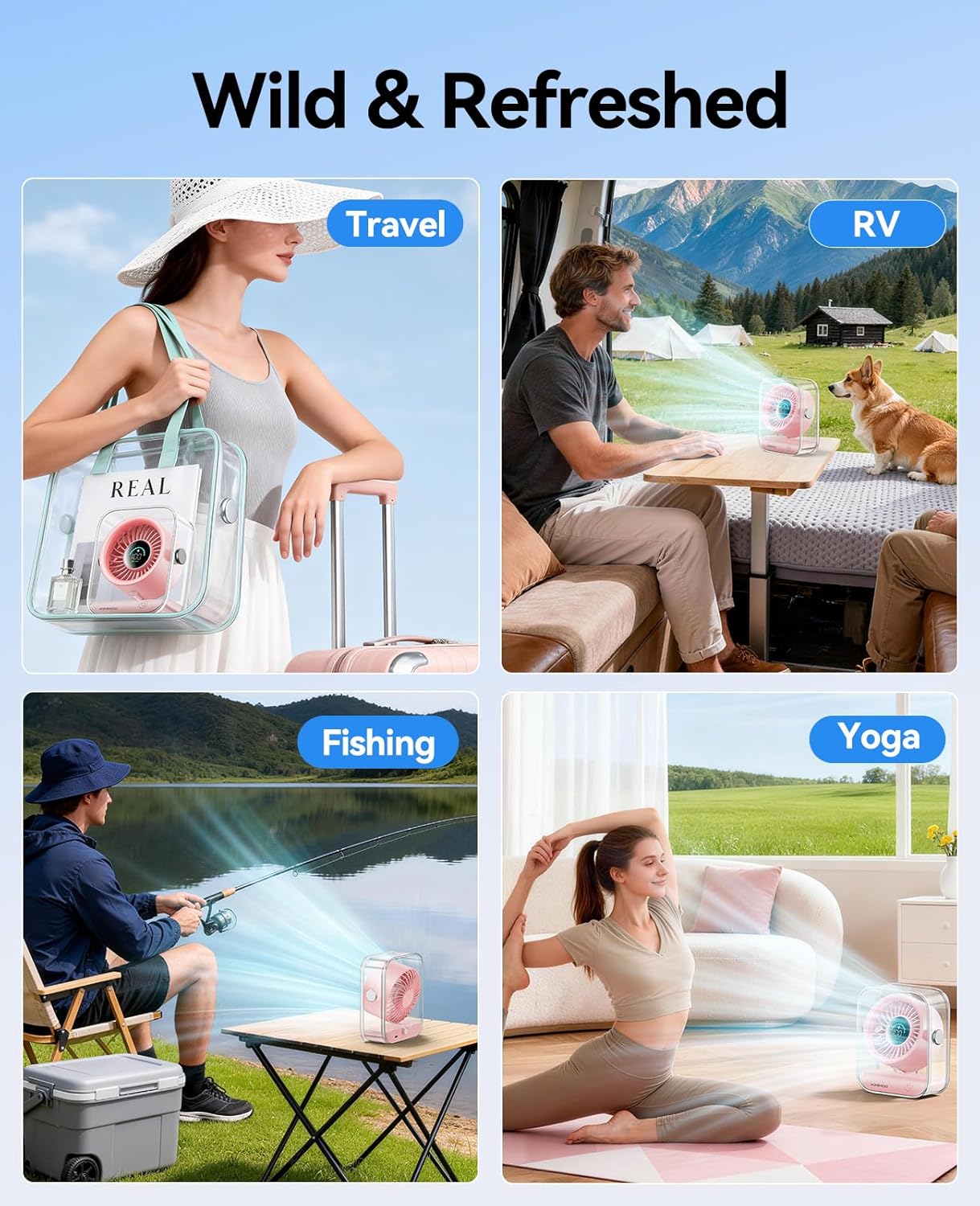 KIMMOO Rechargeable USB Desk Fan, Quiet Table Fan with Turbo Airflow, 100 Speeds, Digital Display, 90° Rotating, Small Battery Desktop Fans for Bedroom Home Office Travel, Pink