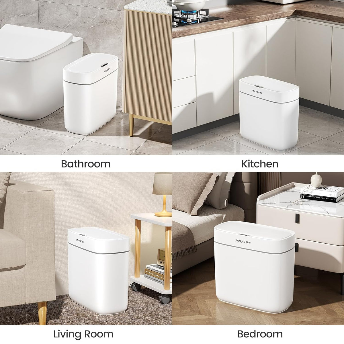 JUDRDO 3.5 Gal Slim Touchless Bathroom Trash Can, Automatic Diaper Pail
