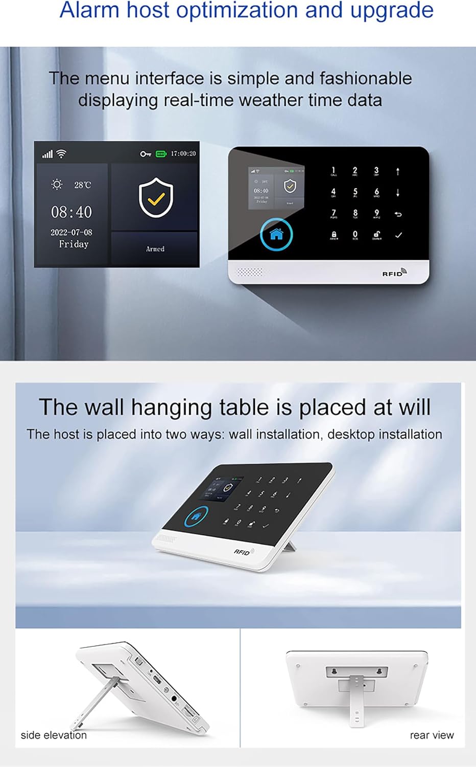 2G/4G Wireless Home Alarm Security System 9PCS 433MHz LCD Display with Host Remote Controls Alarm Window Door Sensor WiFi+GSM Auto Dial Alarm Compatible with Alexa Google Home Voice Control