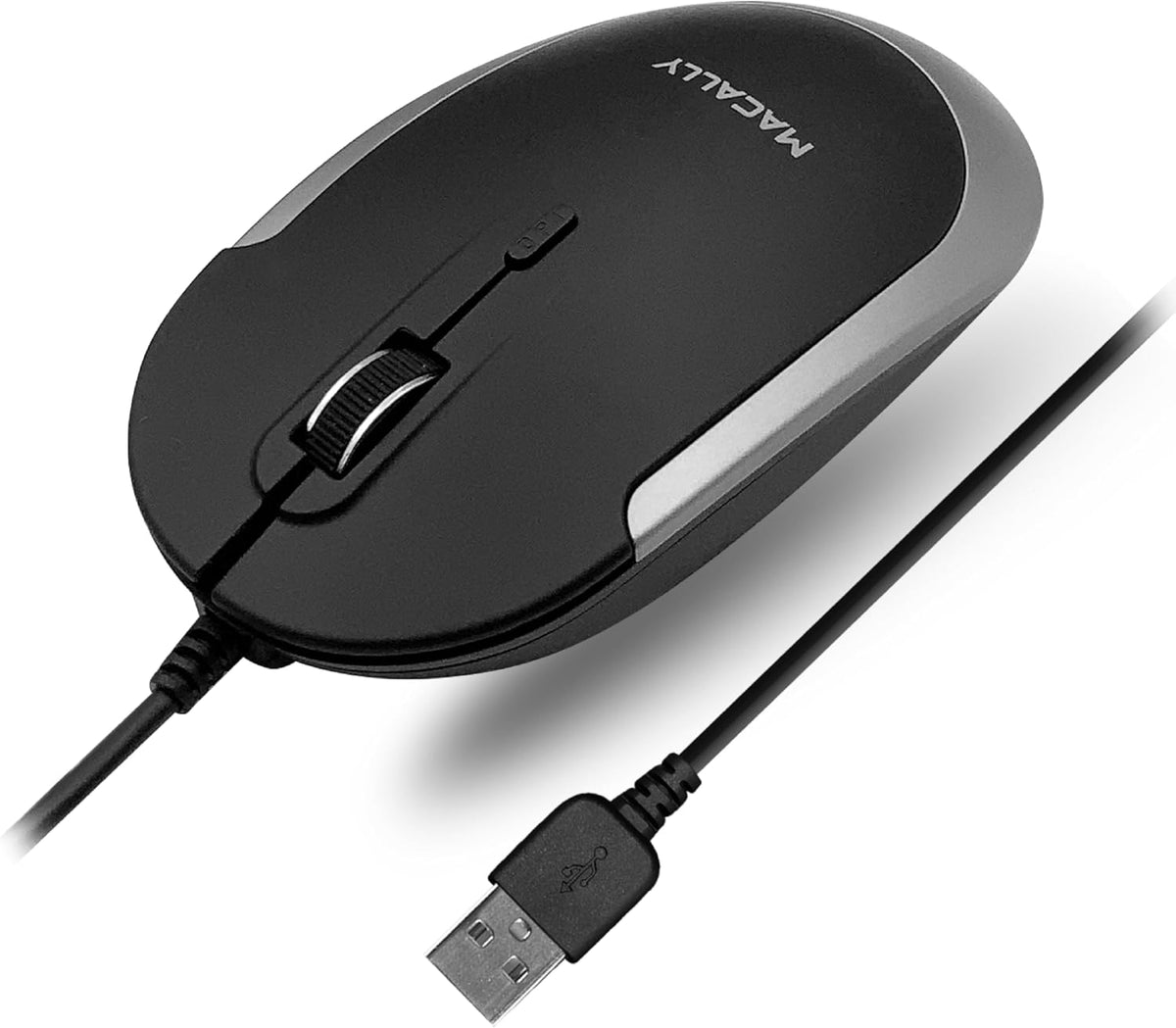 Macally Computer Mouse Wired, Silent USB Mice - Slim & Compact USB for Apple Mac or Windows PC Laptop/Desktop - Designed with Optical Sensor & DPI Switch - Simple - Black