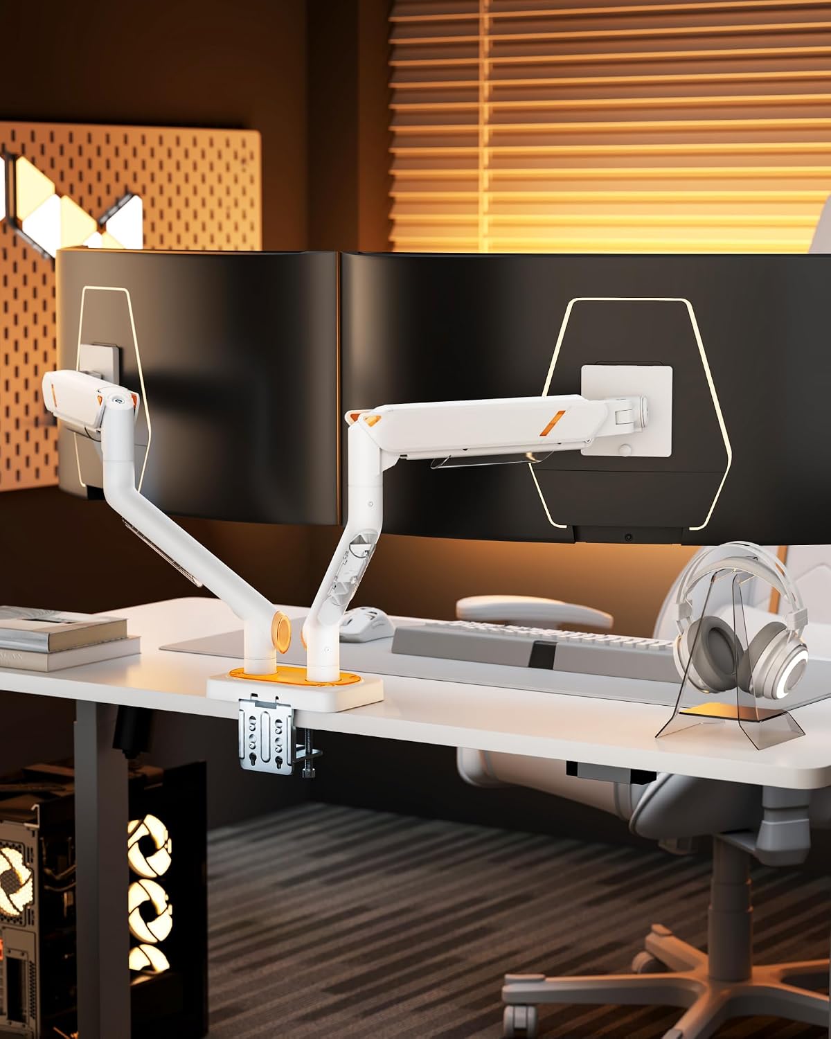 ARES WING 17-45 Inch Monitor Arm Ultrawide Dual Monitor Mount, White