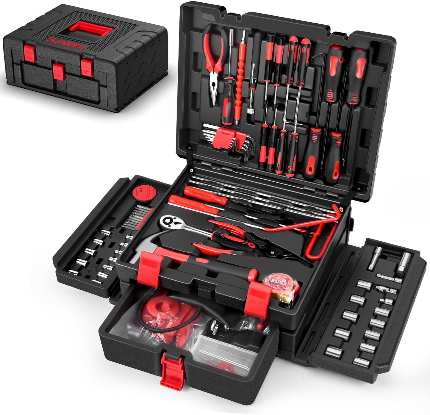 Sundpey 257 Pcs Portable General Basic Hand Tool Kit Set for Home with Case | with Mechanic Tool Set & Wrench Kit & Precision Screwdriver Set, for Men Women, for Household Car House Garage Apartment Dorm