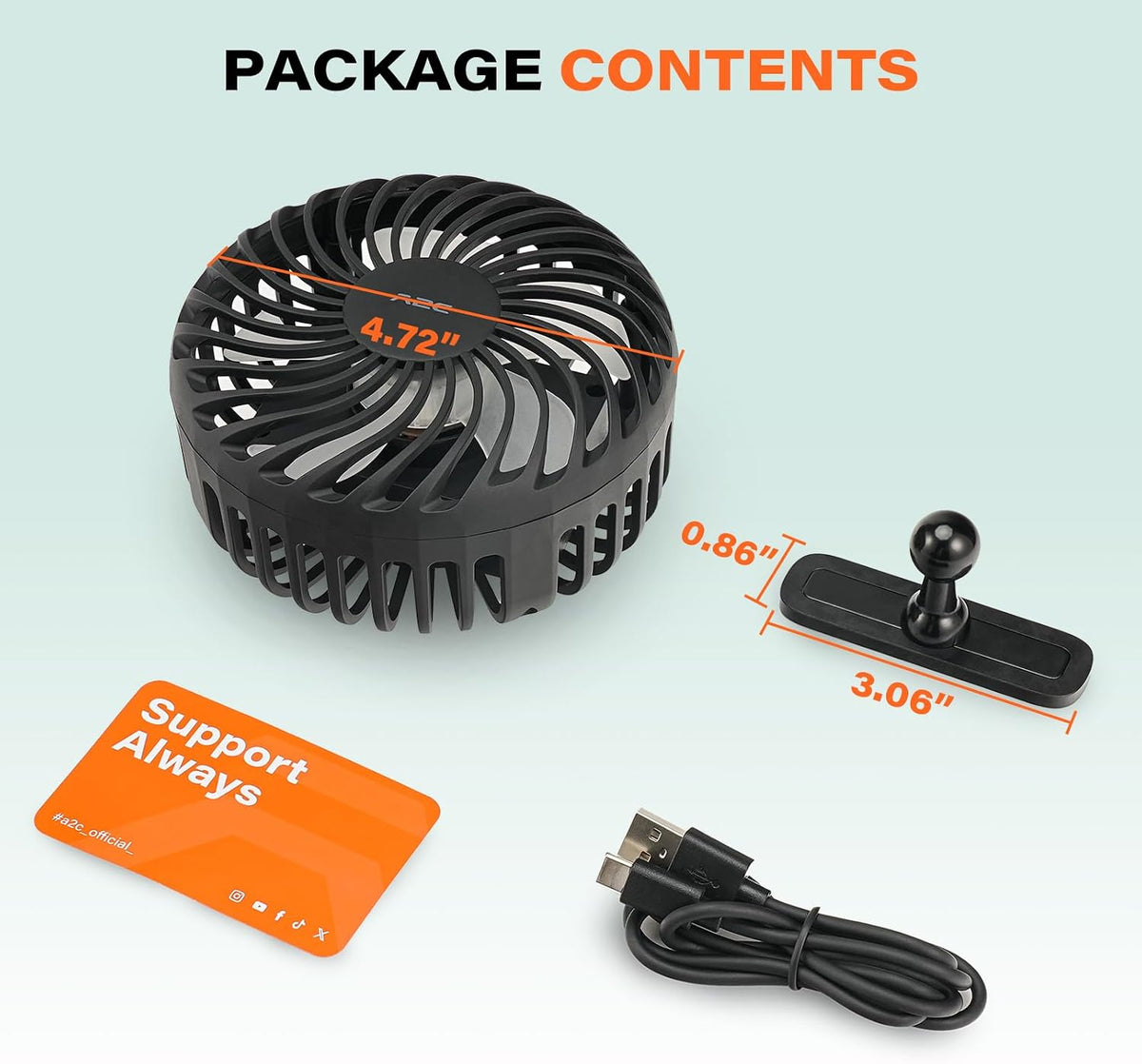 A2C Golf Cart Fan Rechargeable Magnetic Base Battery Operated Portable Fan | 3 Speeds, 4000 RPM Strong Airflow for Yamaha, EZGO, Club Car 360° Rotatable Golf Cart Accessories Gifts for Men, Dad, Husband