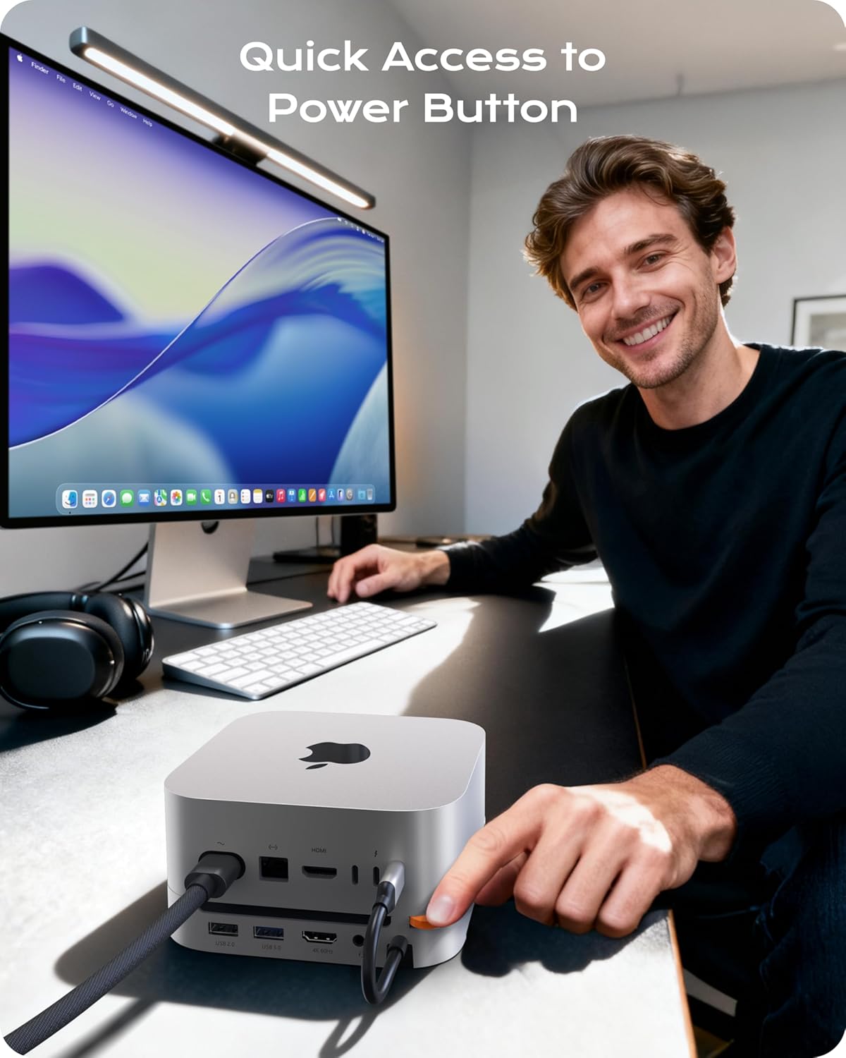 Stouchi Mac mini M4 Dock Stand with NVMe SATA SSD Enclosure, 8-Port Hub | 10Gbps | Easy Power Button | Stable Wi-Fi | 2* USB A 10Gbps, 4K@60Hz HDMI, SD/TF Slot, 2* USB A, Audio 3.5mm | for M4/M4 Pro