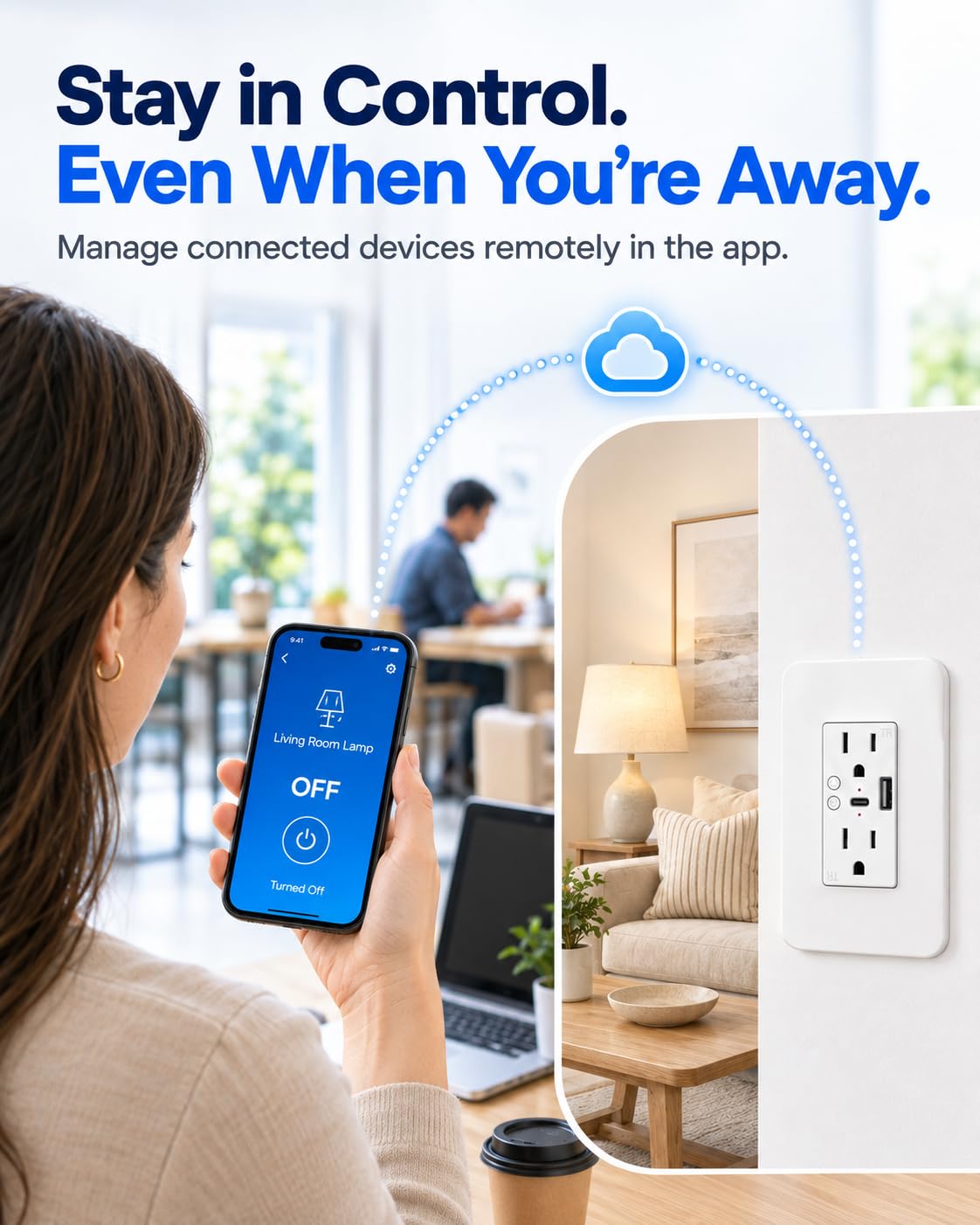 WiFi Smart Plug,in-Wall Smart Home Outlet Compatible with Alexa,Google Assistant,Timer Via App,USB + Type-C Port,Partition Remote Control Smart Socket