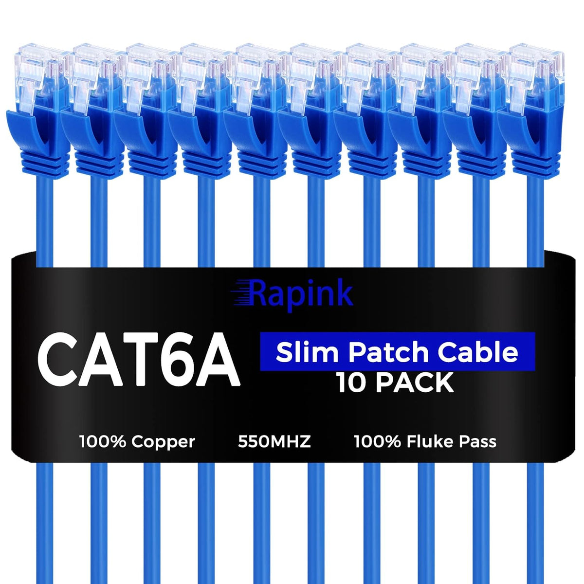 Rapink Patch Cables Cat6a 2ft (24 Pack) Slim, Cat6a Ethernet Patch Cable 10G Support, Snagless Cat 6 Patch Cable for Patch Panel to Switch, Flexiable Cat 6a Ethernet Cable with Gold Plated