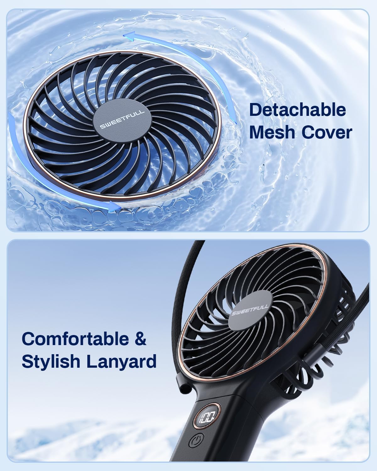 SWEETFULL Handheld Portable Fan, 5000mAh Rechargeable Battery, 6 Speed Wind, LED Digital Display, Foldable Electric Personal Mini Travel Fan with Backup Power, Summer Essentials Gifts for Women Girl