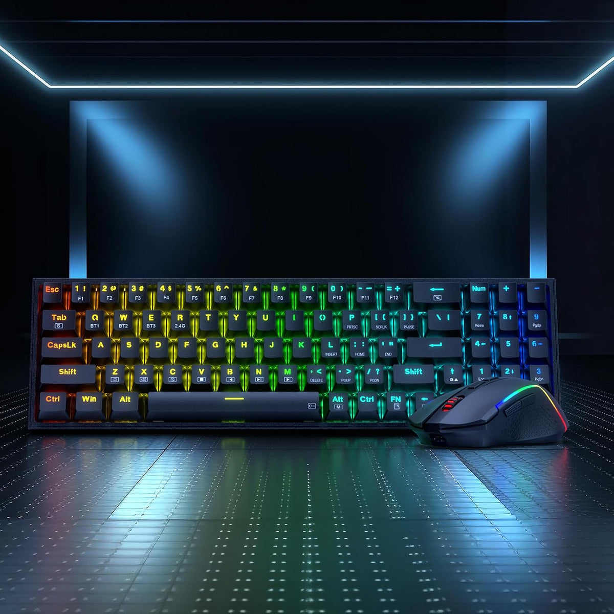 Redragon S136 Combo, K628 PRO 75% Wireless Gaming Keyboard + 7200 DPI Mouse | 78-Key Dedicated Arrow & Numpad, 0-Delay Tri-Mode Both Devices, Swap-Ready Socket, Shared Dongle, M693 5 on-board CPI Mice