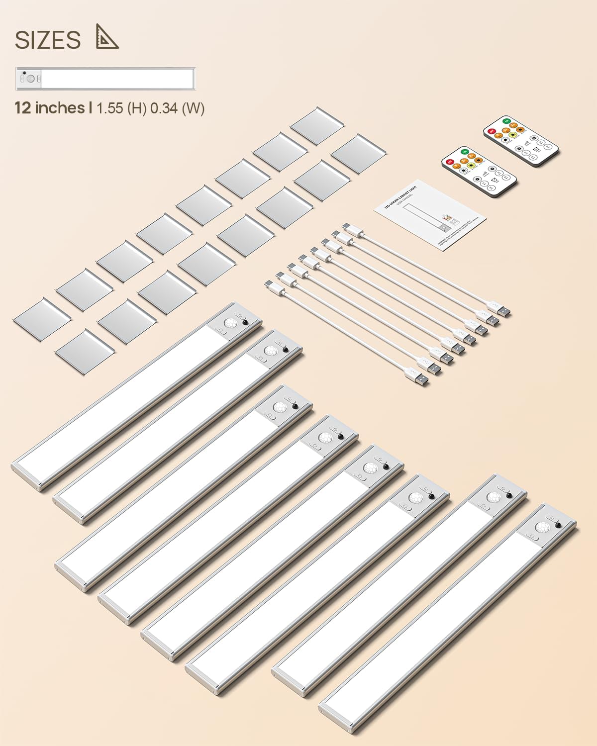 Under Cabinet Lighting with Remote Control,2500mAh USB Rechargeable Motion Sensor Light Indoor,350 Lumen LED Closet Light,3 Color Temps Wireless Under Counter Lights for Kitchen,Cabinet,Bedroom,8 Pack