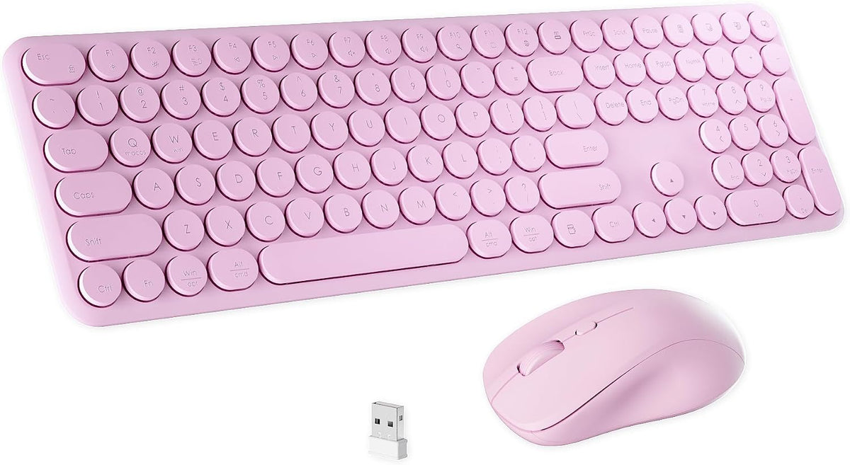 Retro Wireless Keyboard and Mouse Combo Peach Pink
