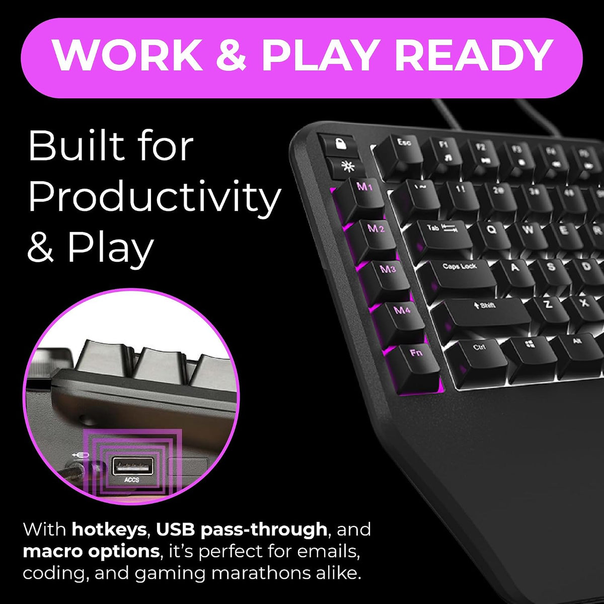 Cloud Nine ErgoTKL Ergonomic Tenkeyless Mechanical Keyboard for PC – Kailh Red – TKL RGB Backlit Ergo Split Key Board