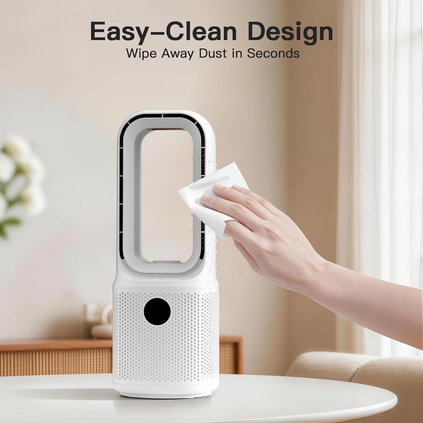 let'me Bladeless Desk Fan Small Quiet,5-Speed Bedside Table Fan with 3-Level Brightness Night Light, 72° Oscillation, 9-Hour Timer, Wired Power with Adapter,Fan for Bedroom Office Home,13x5 Incn