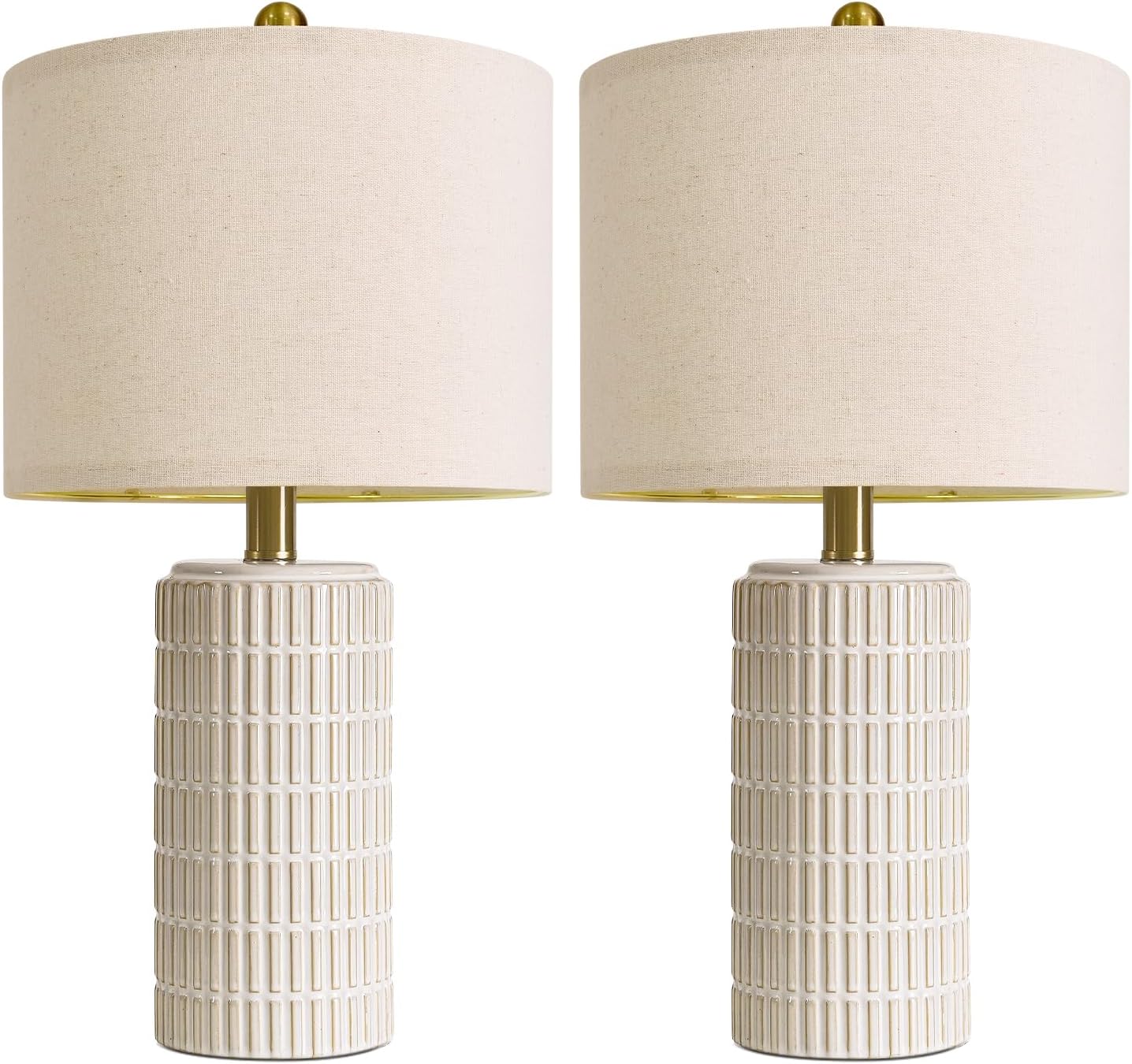 PoKat 20.75" Small Modern Ceramic Table Lamps Set of 2 for Bedroom, White | Bedside lamps for nightstands, farmhouse home decor, end table & desk light, ideal housewarming new home gift for women mom