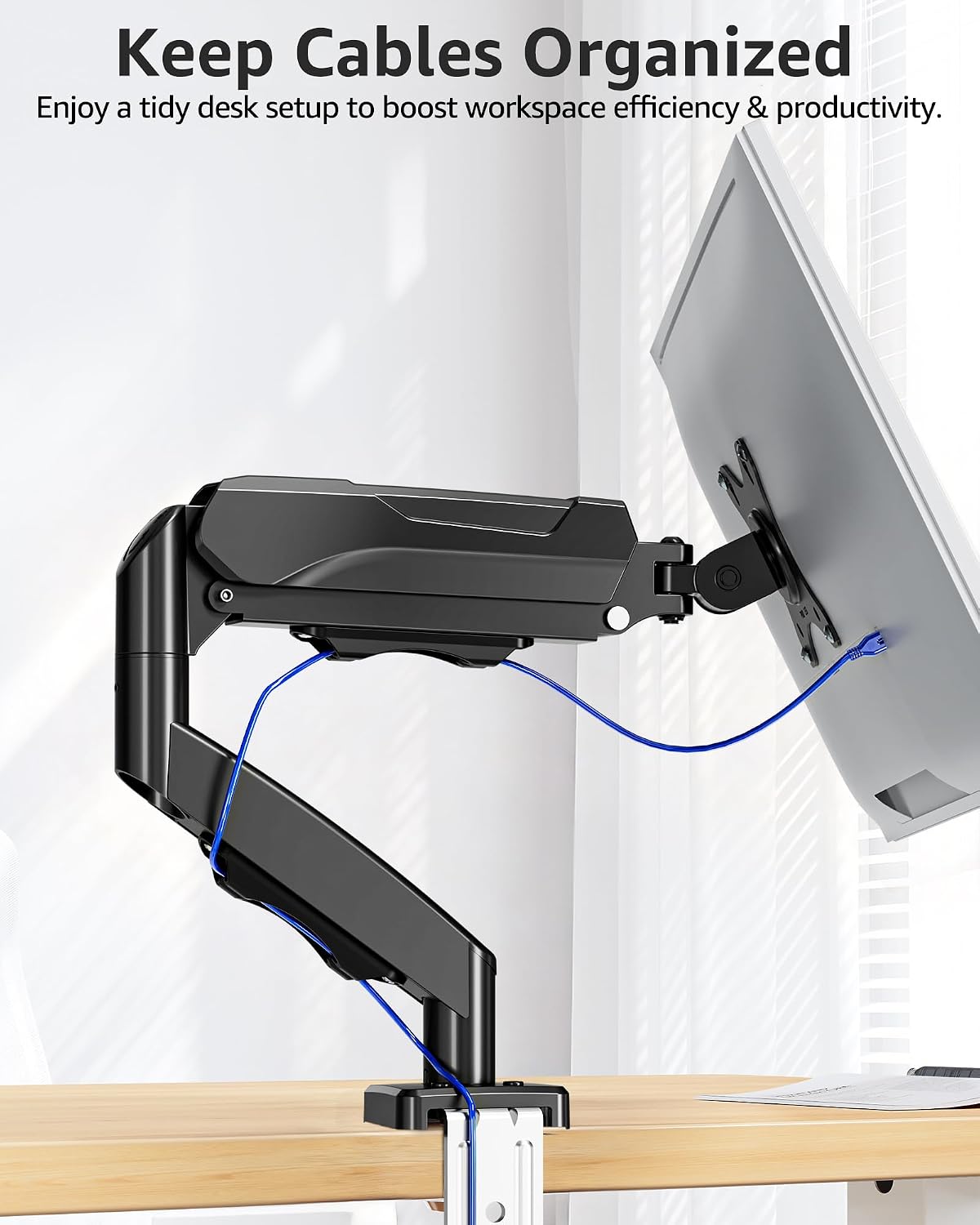 MOUNTUP Single Monitor Desk Mount Holds Screen up to 32 inch, Height Adjustable Monitor Arm, Full Motion Computer Monitors Stand with Clamp/Grommet Base, VESA Mounts Fit 4.4-19.8lbs Computer, Black