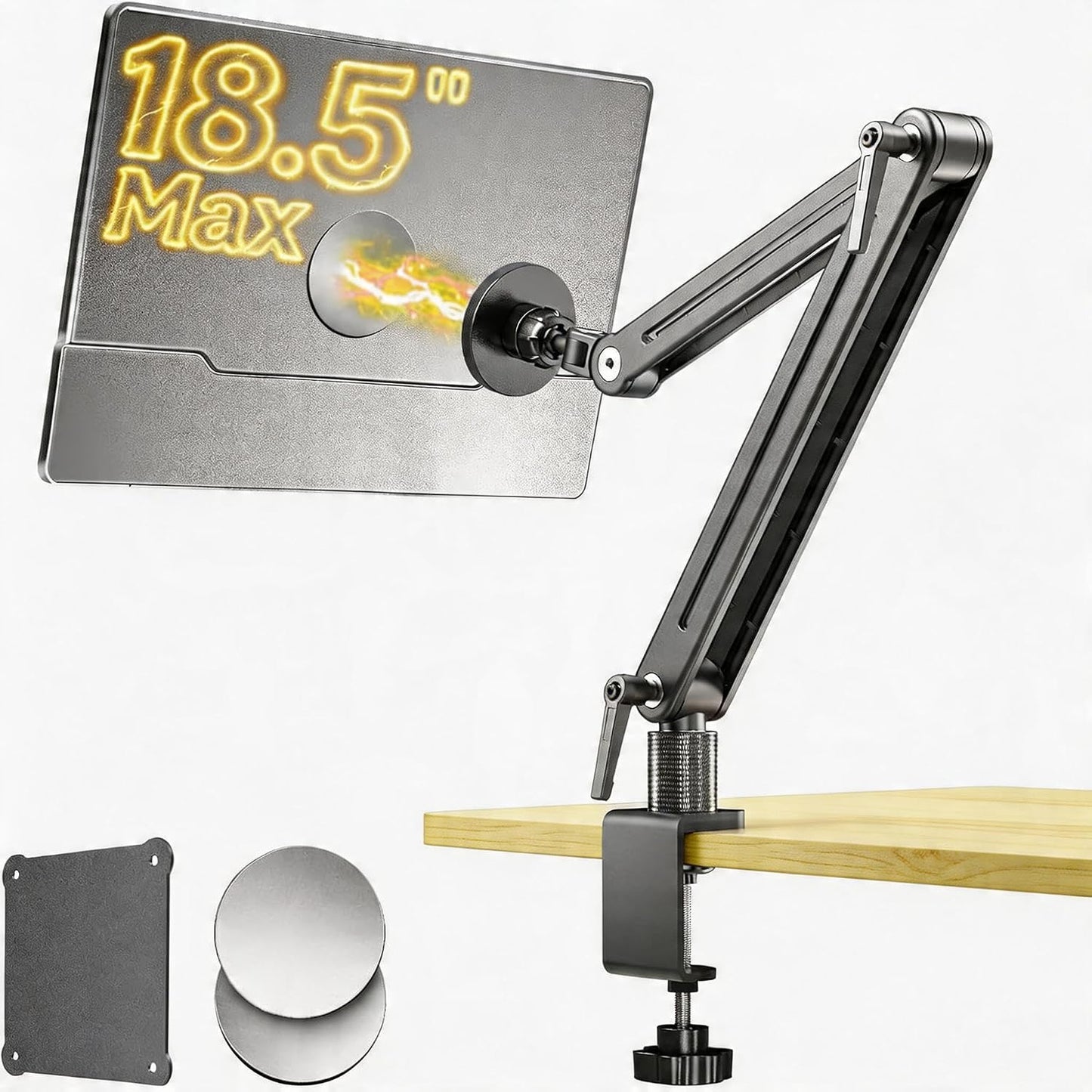 Portable Monitor Stand Desk Holder- Large Clamp support up to 6.5 12.9 14.6 15.6 18.5 inch 360° Rotating Base Swivel Tall Desk Arm Mount for iPad Pro/Mini/Air/Surface Strong Bearing Weight over 5.5lbs