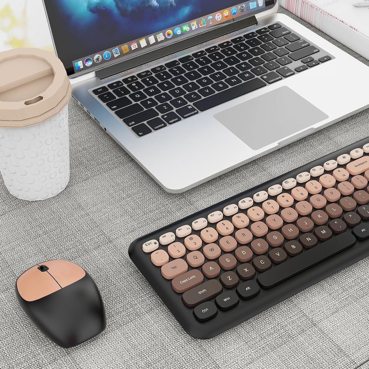 HotFox Retro Typewriter Wireless Keyboard and Mouse Combo, Burgundy Red
