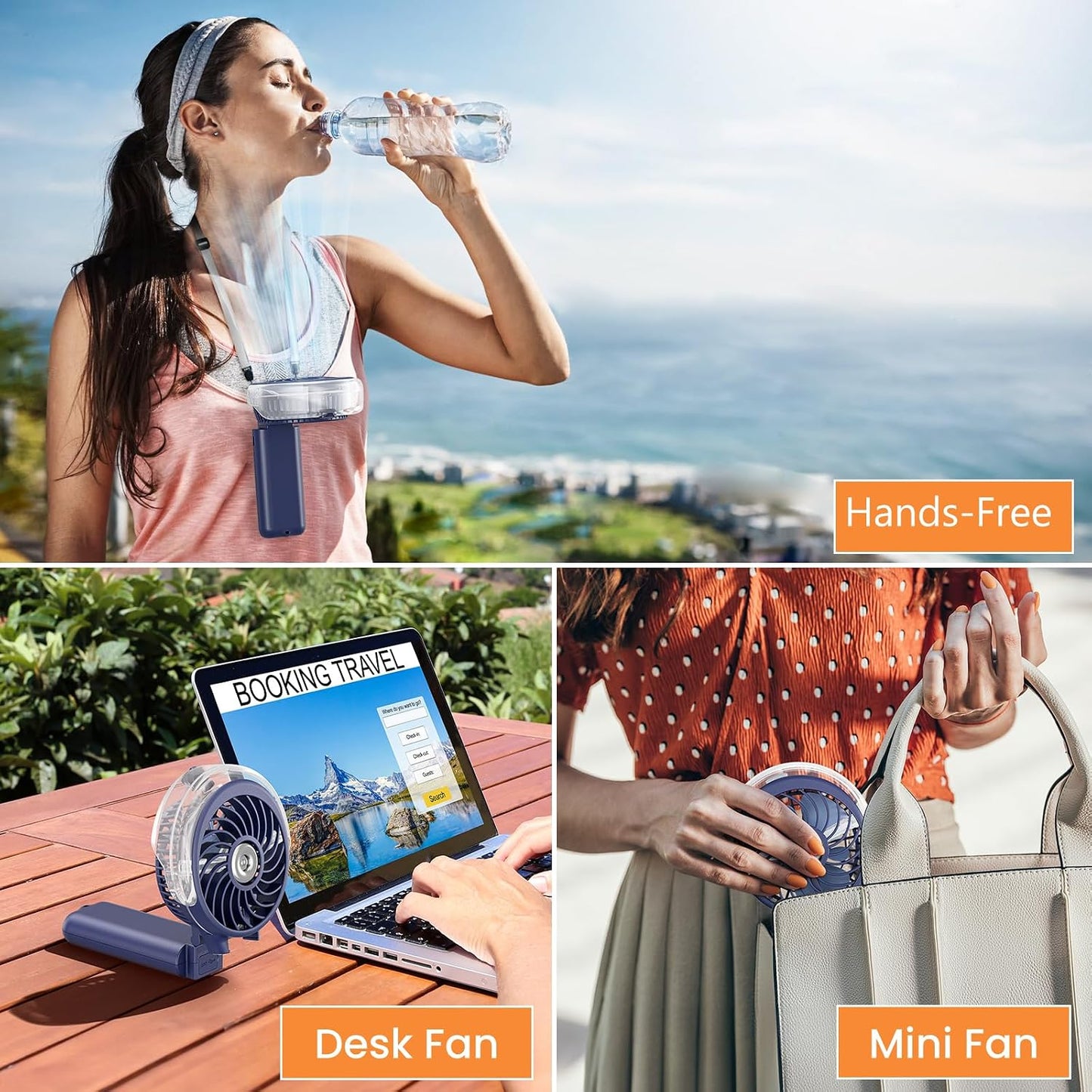 HandFan 5200mAh Upgraded Handheld Misting Fan, Portable Mister Fan Rechargeable, Spray Water Mist Fans, Electric Hand Cooling Ice Fans for Summer Beach Travel Concerts, Gifts for Women(Royal Blue)