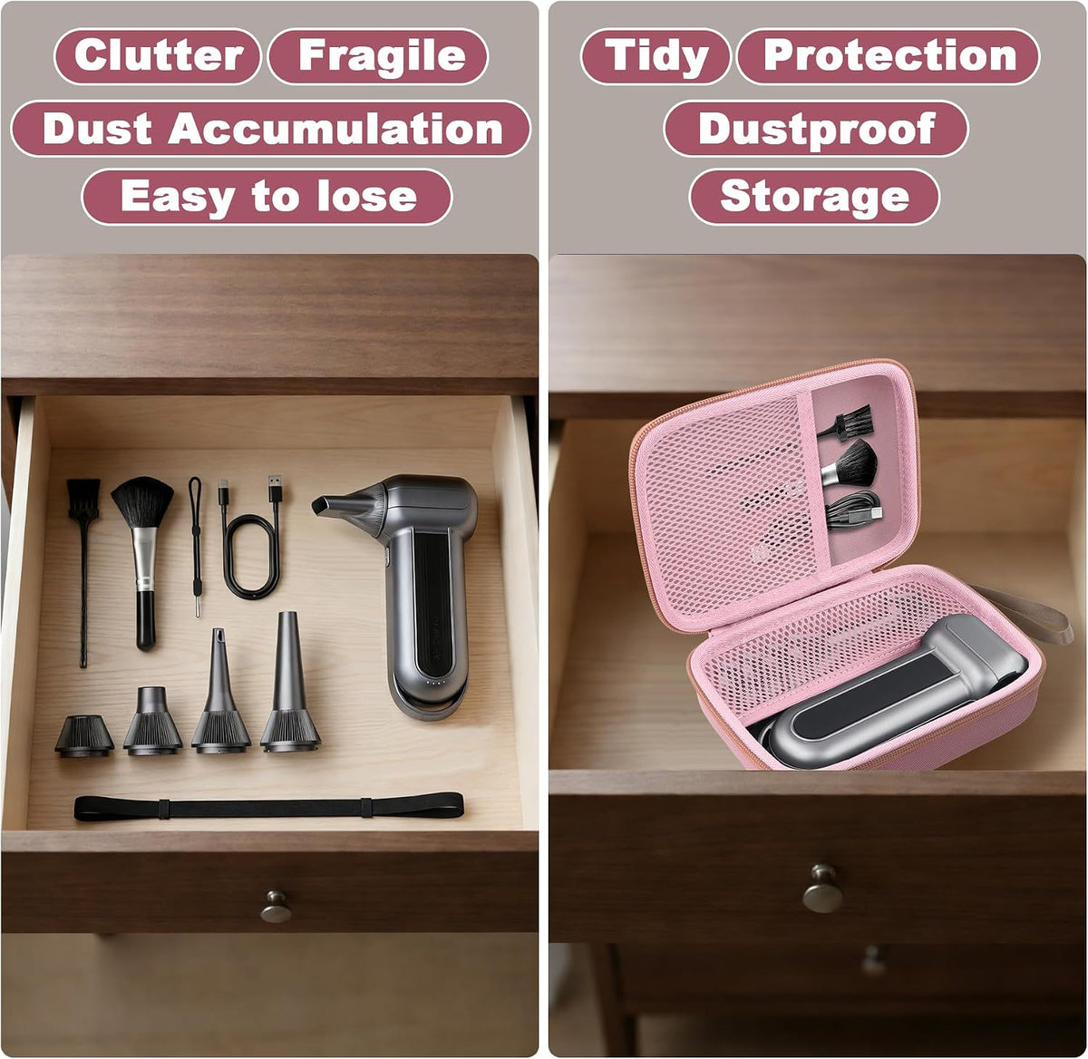 Hard Storage Case for WOLFBOX MF100/MF50/MF60/70 Electric Air Duster | Shockproof, Anti-crush, Mesh Pocket, Accessory storage, Not losing accessories, Protective Storage Box, Pink Case