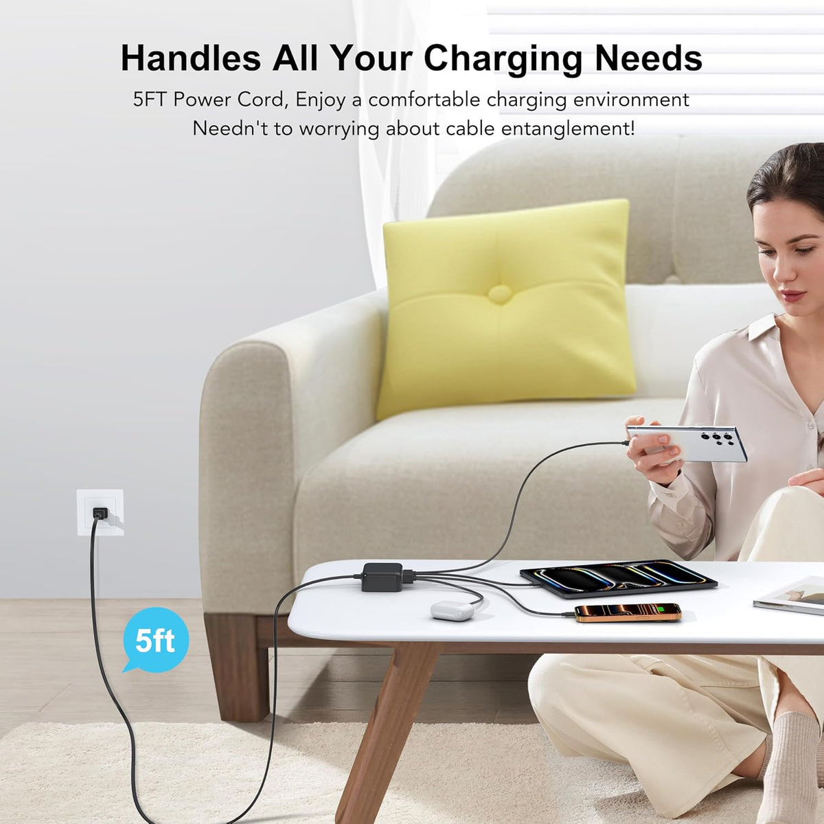 USB Fast Charger Block 50% Smaller 100W Max 6-Port GaN USB Charging Station