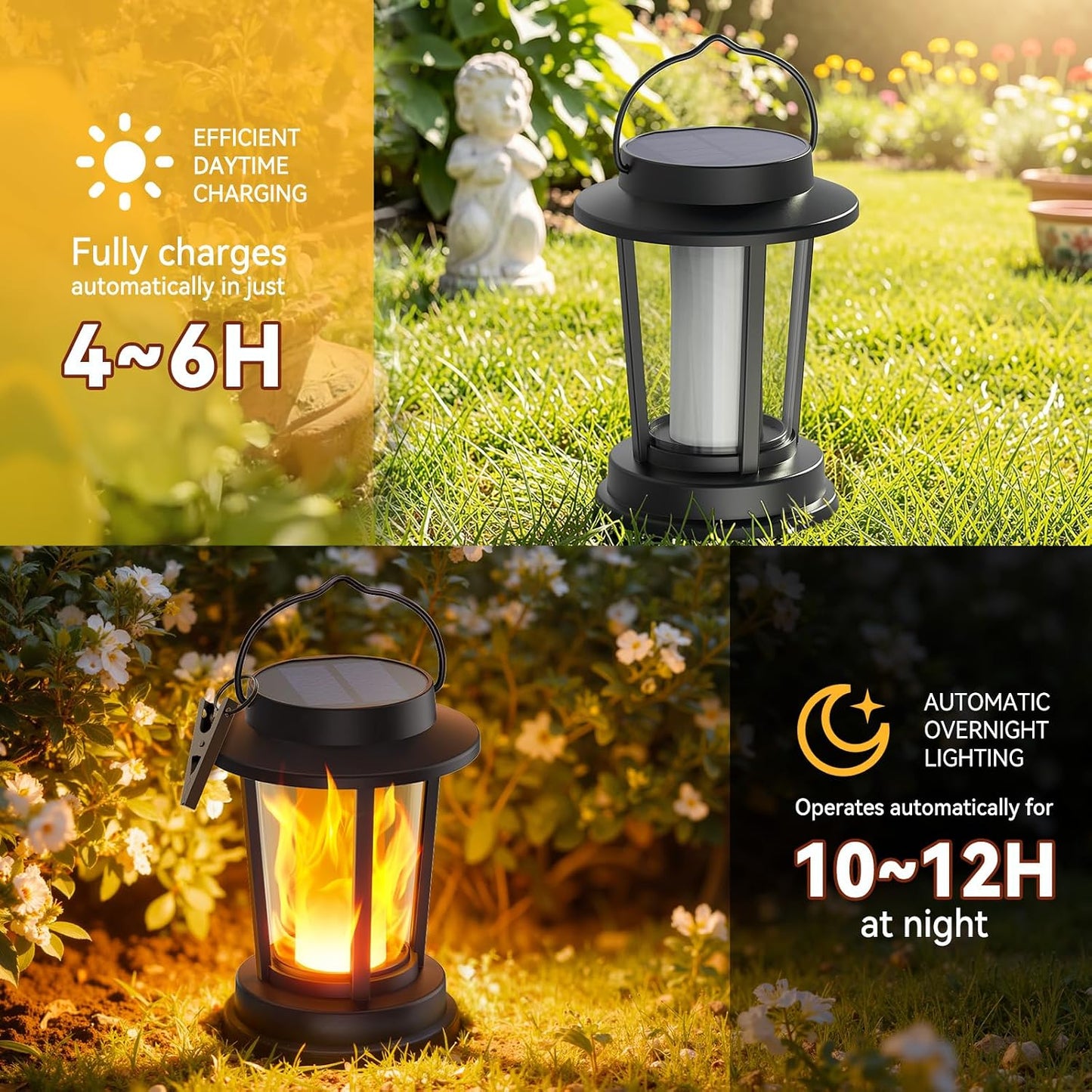 Solar Lanterns Outdoor Waterproof, Upgraded Flickering Flame Solar Lights Outdoor, Solar Powered Lanterns Decorative, Hanging Solar Lantern for Garden Yard Patio Path Porch Tree Decor 2 Pack