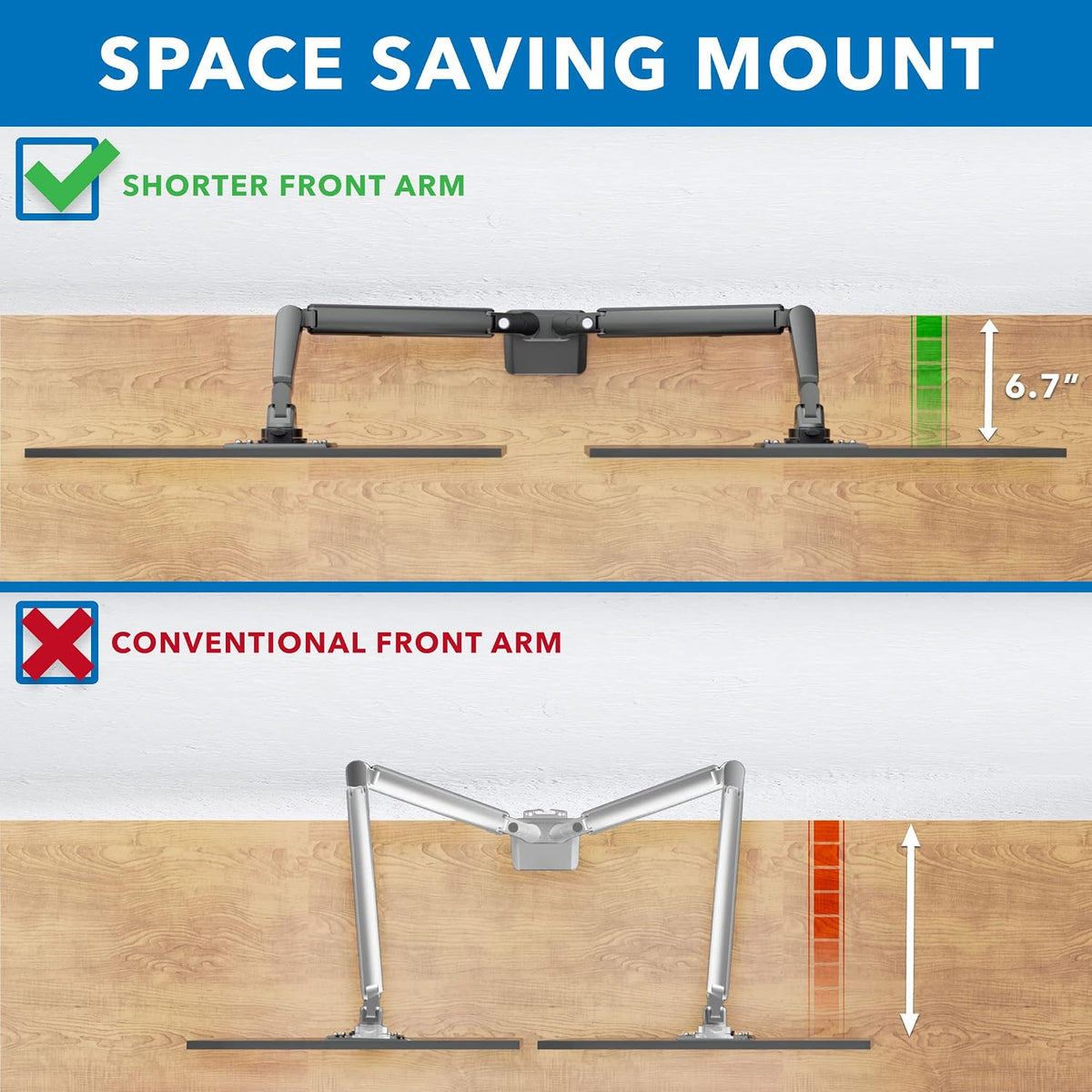 Mount-It Dual Monitor Arm Desk Mount, Low Profile Gas Spring, 17-32 in.