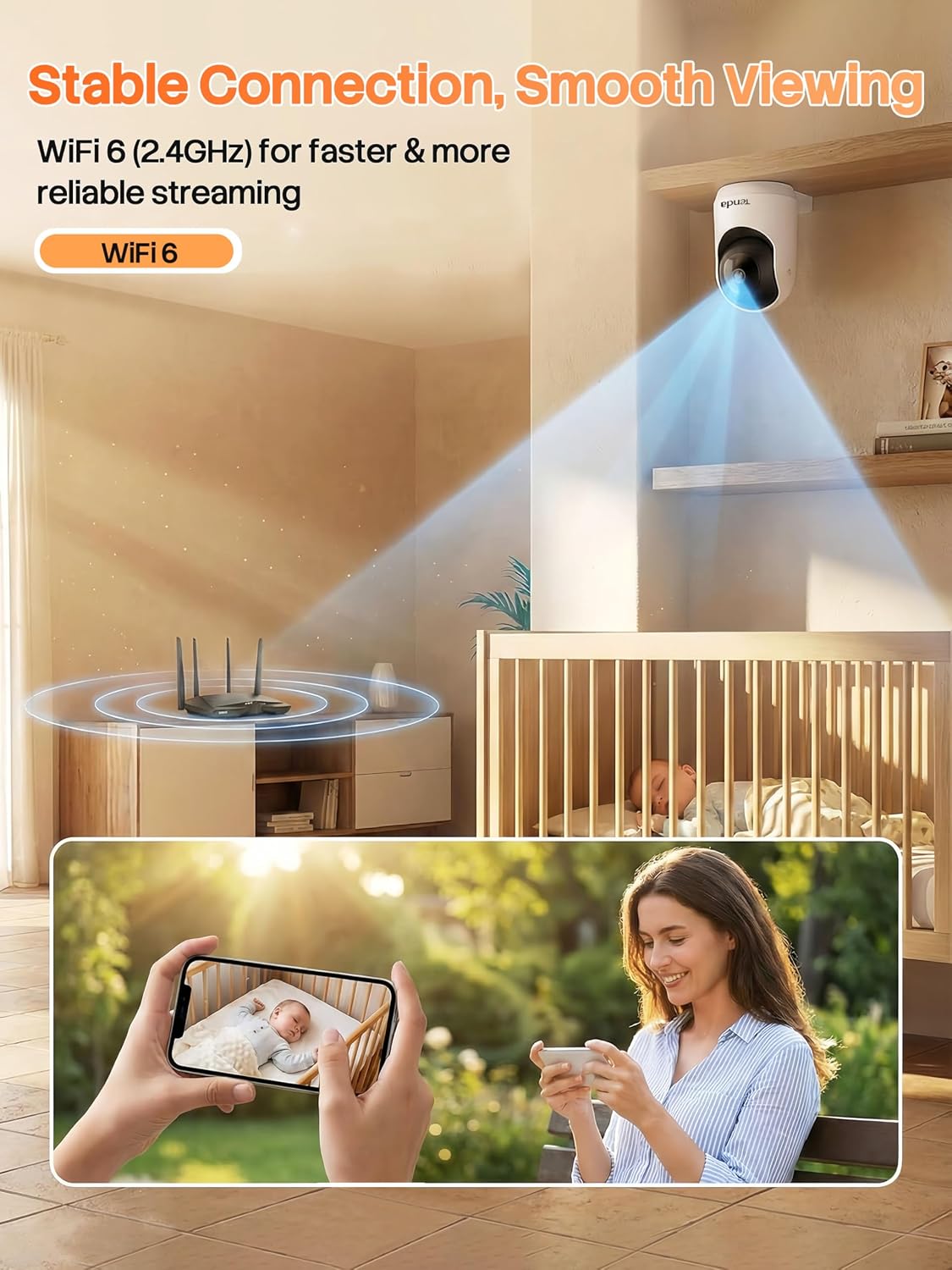 Tenda 2K Indoor Security Camera for Baby Monitor, WiFi 6 Pet/Dog Camera for Home Security, 360° Pan/Tilt, 2-Way Audio, Motion Detection, Night Vision, 24/7 Cloud & SD Card Storage(CP3-V3.0)