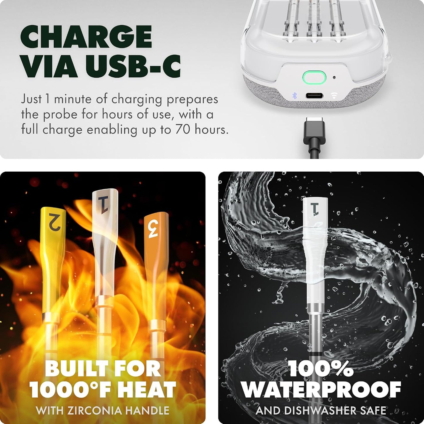 CHEF iQ Sense | Smart Wireless Meat Thermometer | 3 Ultra-Thin Probes | WiFi Unlimited Range | 1000°F Heat Safe | 5 Sensors | BBQ, Grill, Oven, Smoker, Air Fryer | Gen3