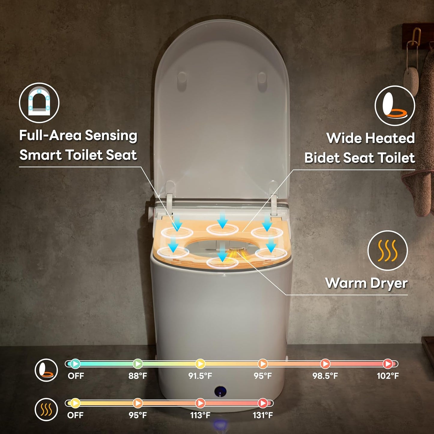 Casta Diva Smart Toilet with Bidet Built in, ADA Comfort Bidet Toilet, Foot Sensor & Soft-close Seat, 1000g MaP Auto Flush, Heated Seat & Foam Dispenser, Built in Tank, Blackout Flush(K050)