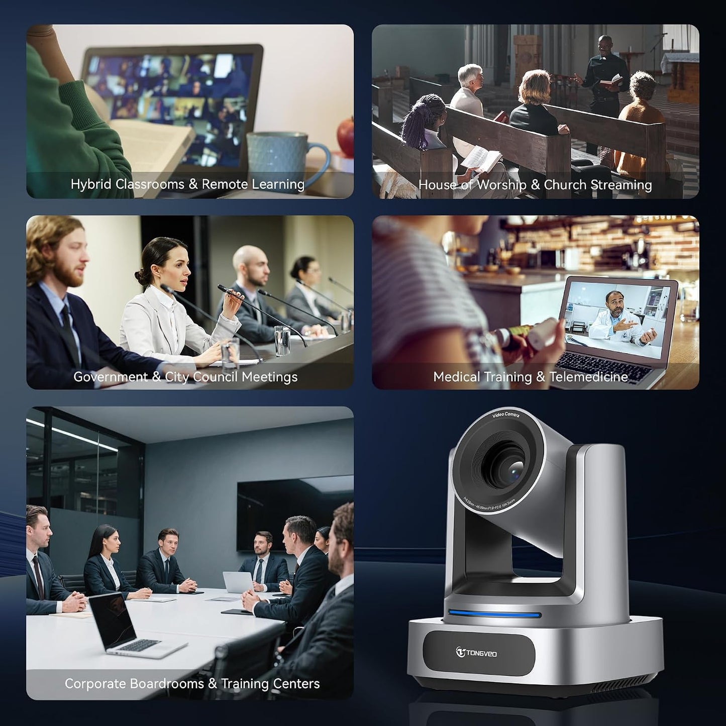 TONGVEO AI 4K PTZ Camera with Auto Tracking, 10X Optical Zoom Video Conferencing Camera, HDMI & USB 3.0 Plug and Play Webcam for Zoom, Teams, Church Worship, Live Streaming, Education